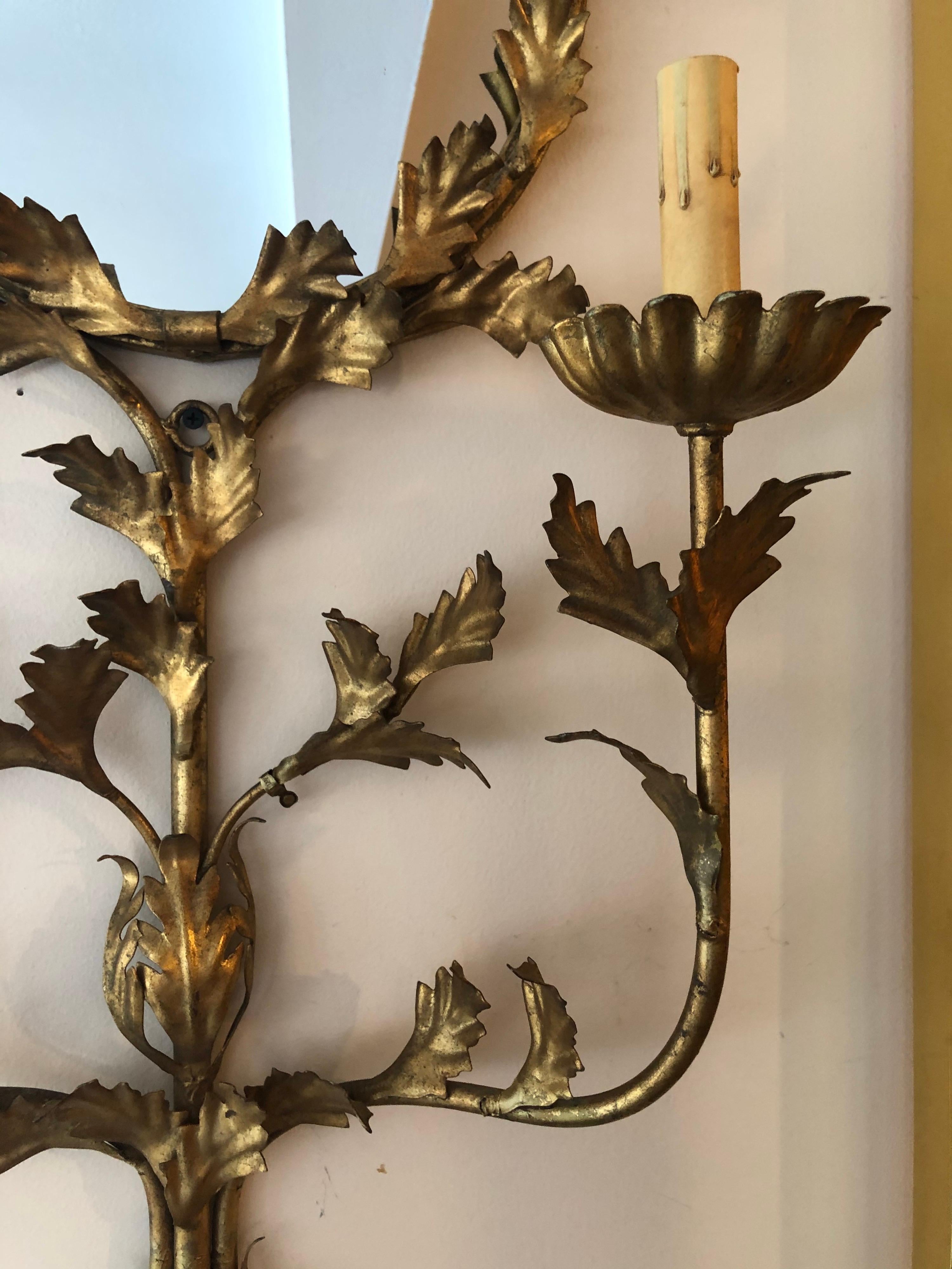 Italian Floral Gilt Iron Mirrored Wall Sconce 3