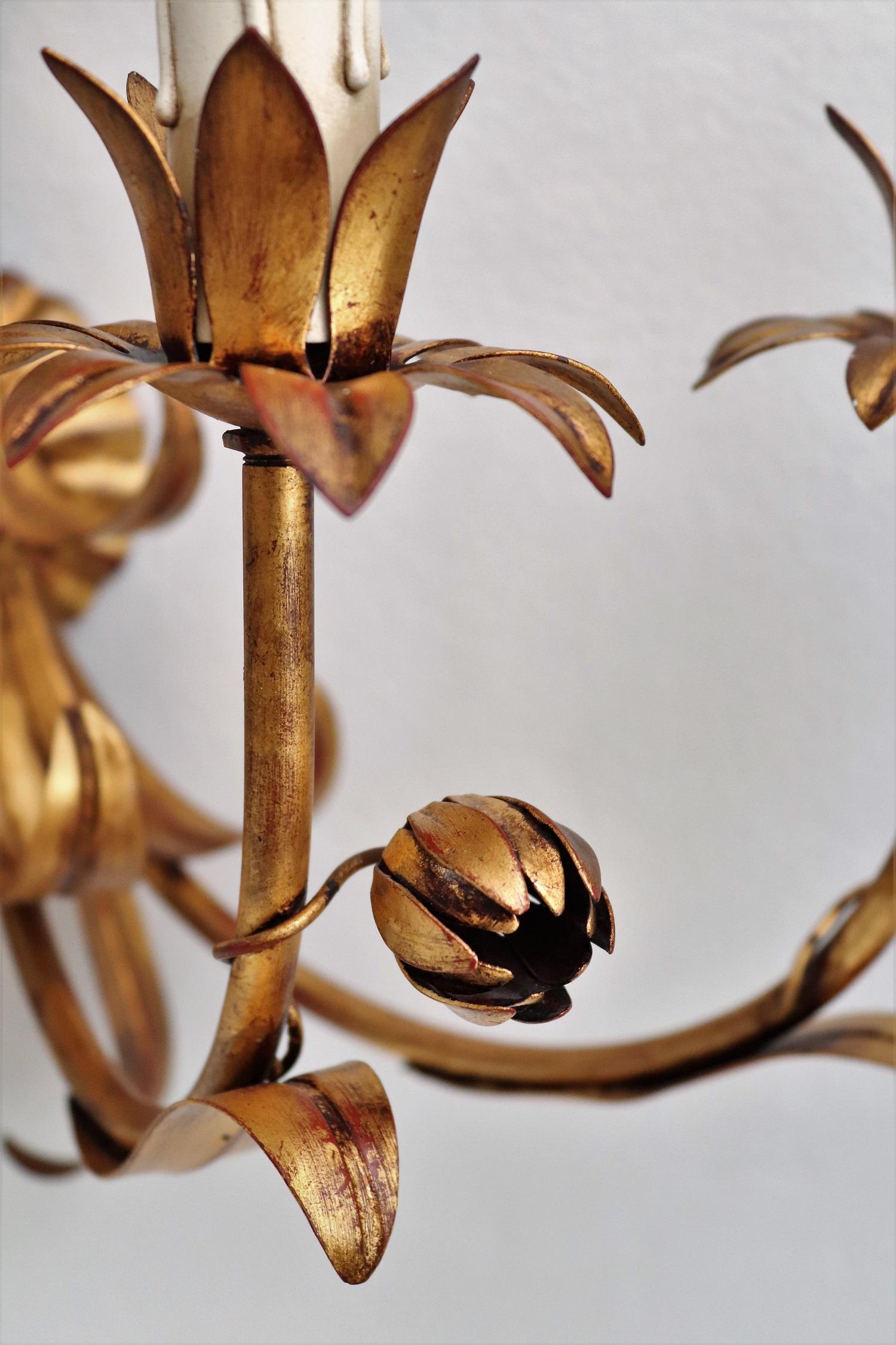 Italian Floral Gilt Patinated Metal Wall Sconces or Wall Lights, 1970s 3