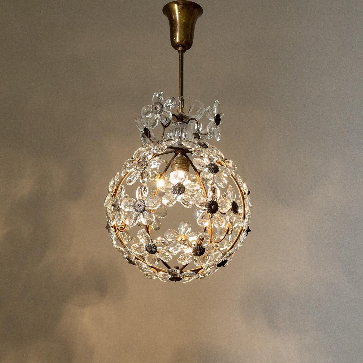 Italian Floral Glass Ceiling Light, circa 1940 4