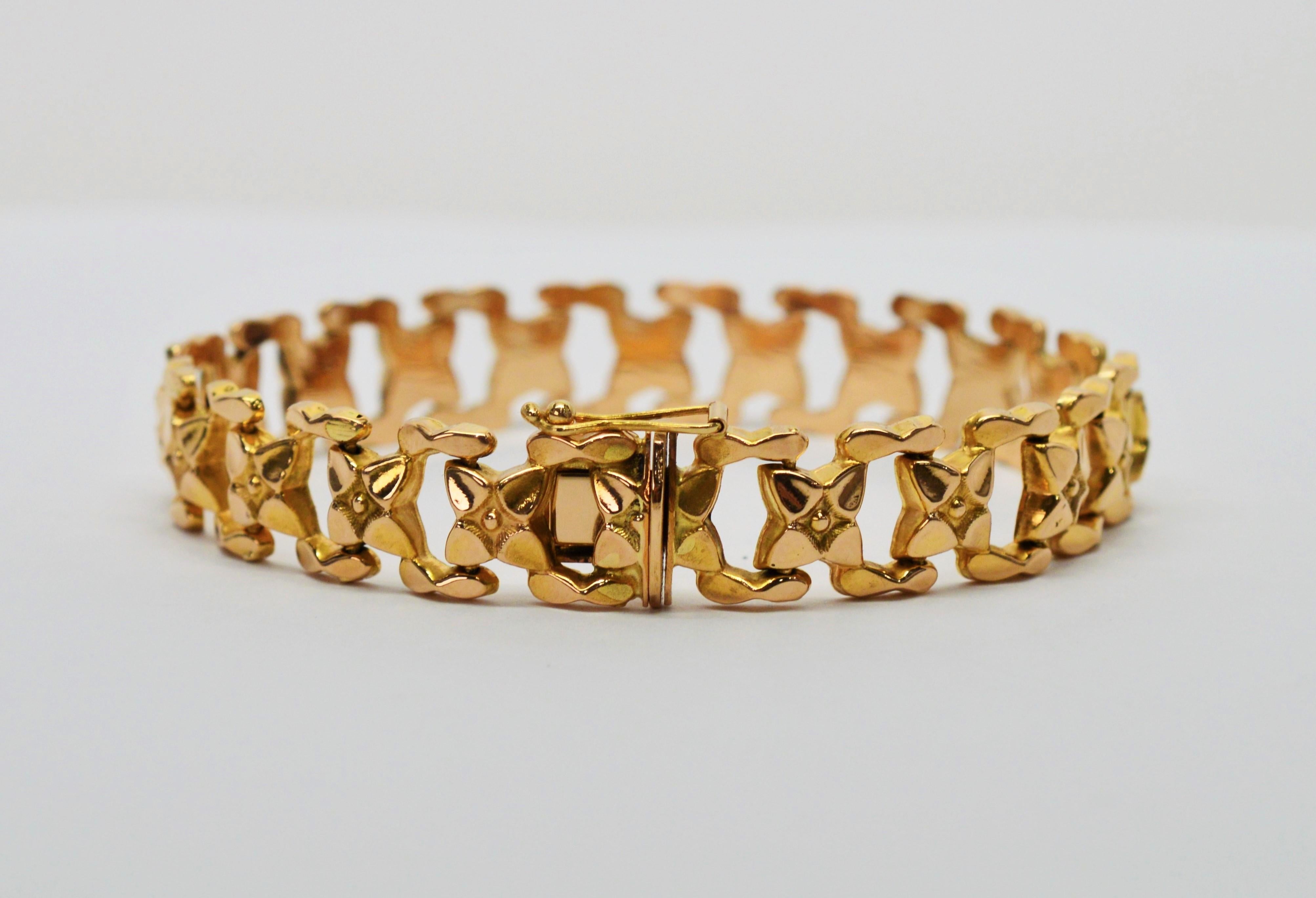 18k Yellow Gold Women's Flower Chain Link Designer Bracelet D661 