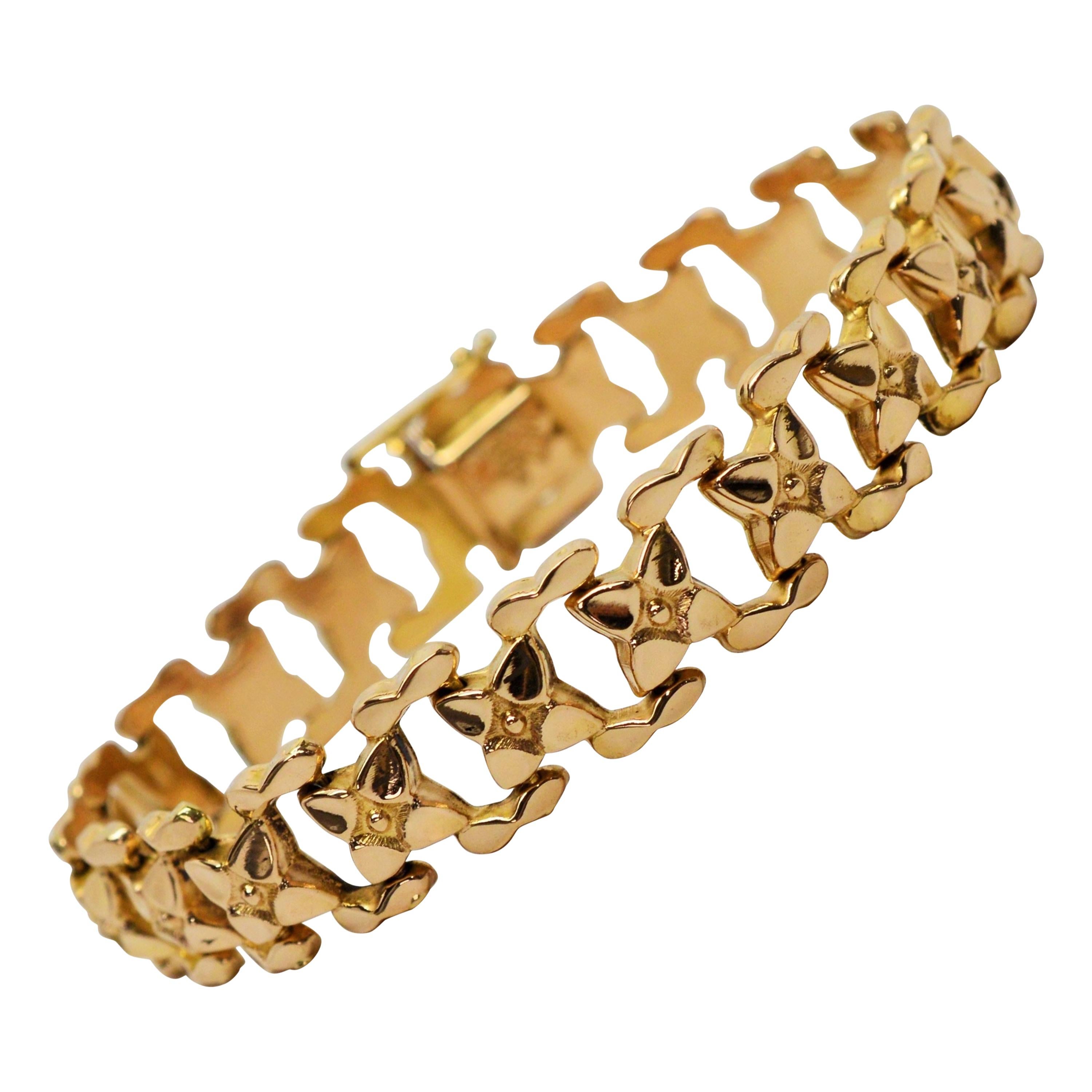 Italian Floral Link 18 Karat Yellow Gold Bracelet For Sale