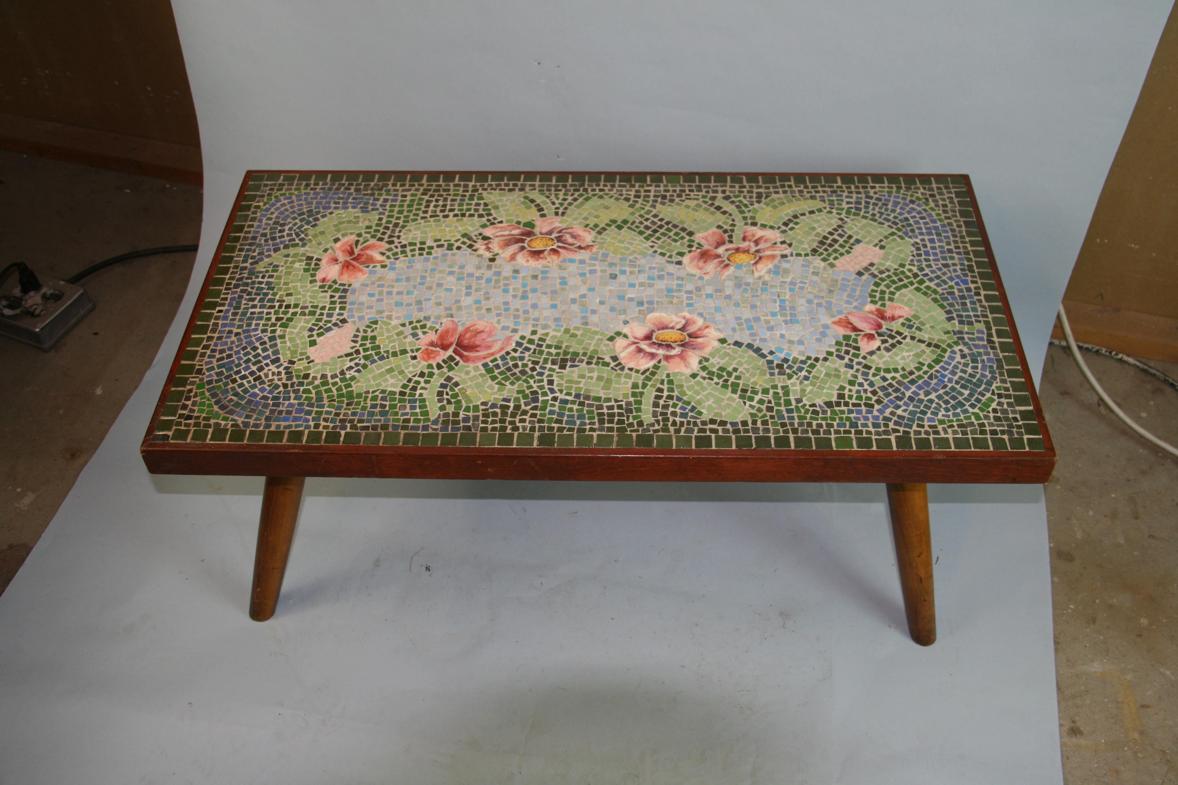 1286 Italian mosaic floral coffee table.