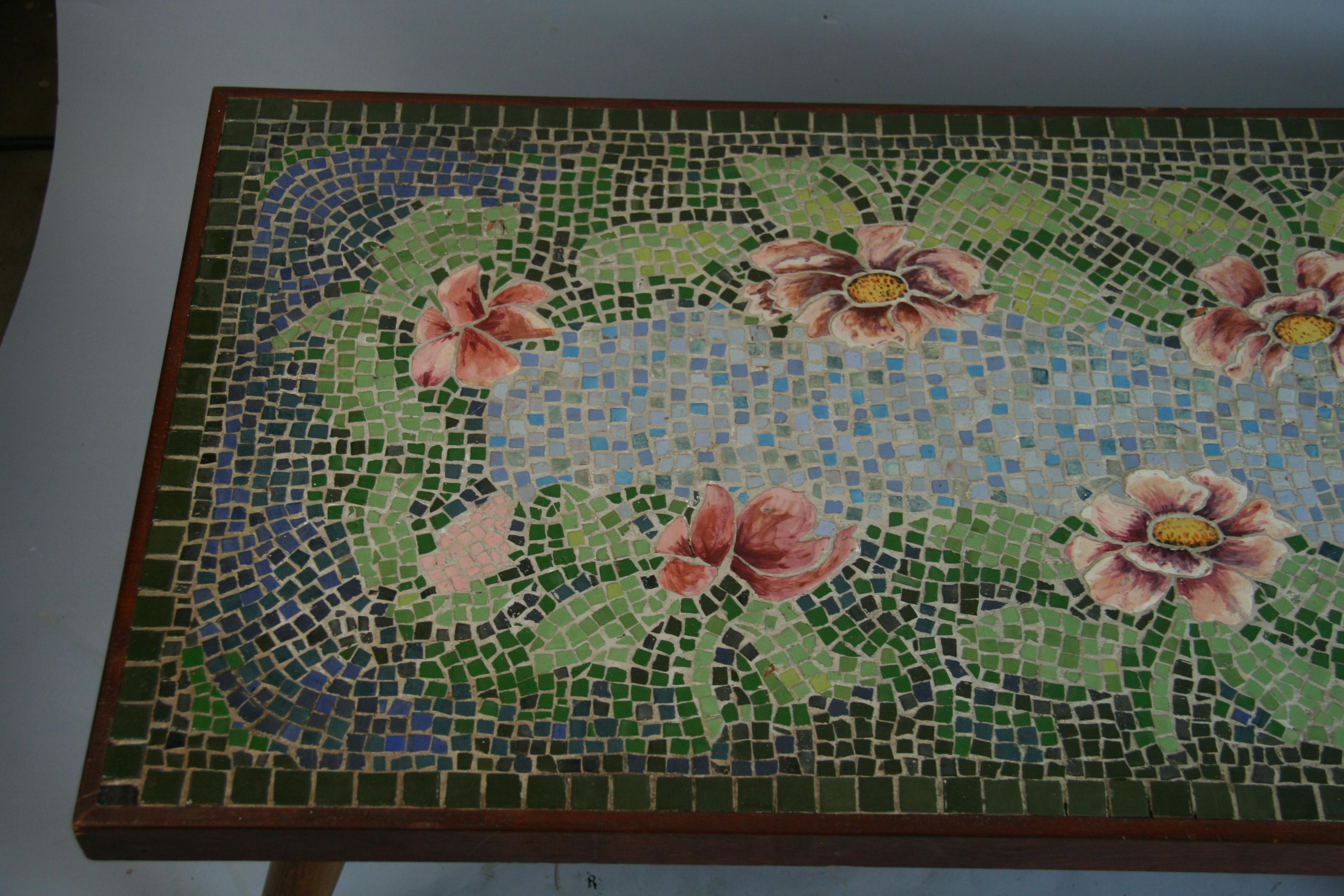 Italian Floral Mosaic Wood  Coffee Table 3