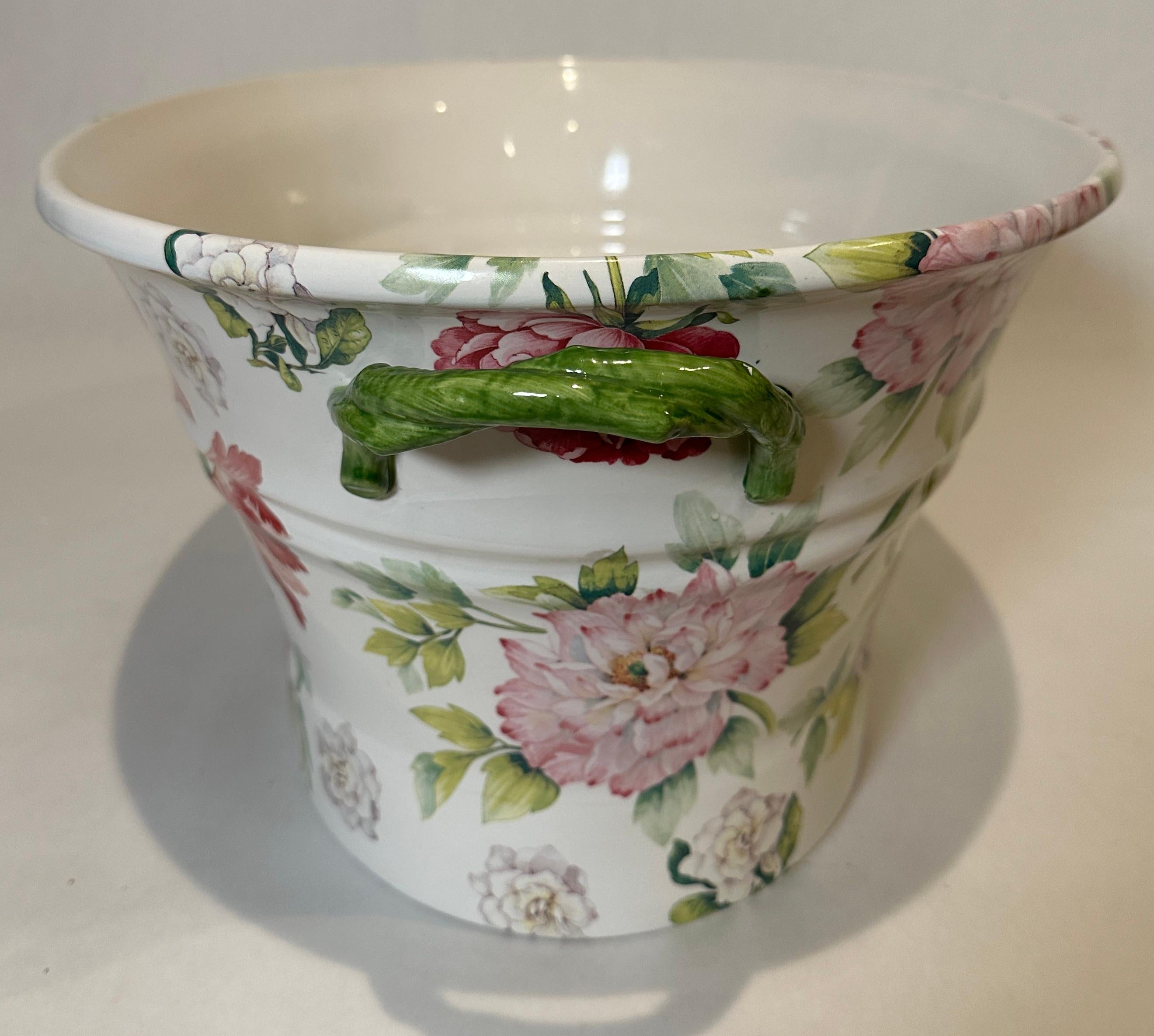 Hand-Painted Italian Floral Painted Oval Planter For Sale