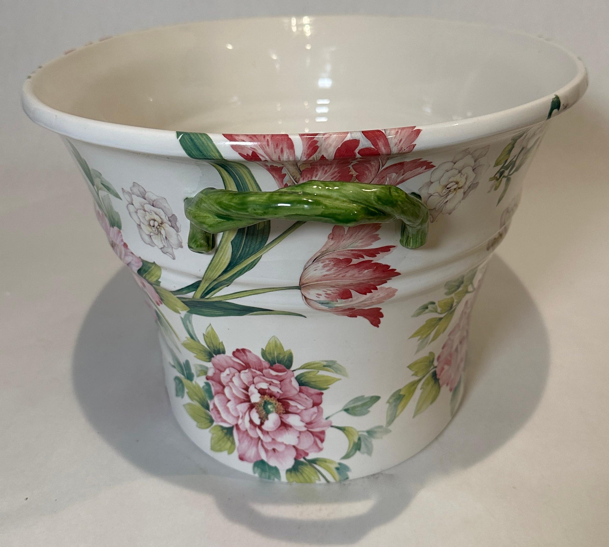 Contemporary Italian Floral Painted Oval Planter For Sale