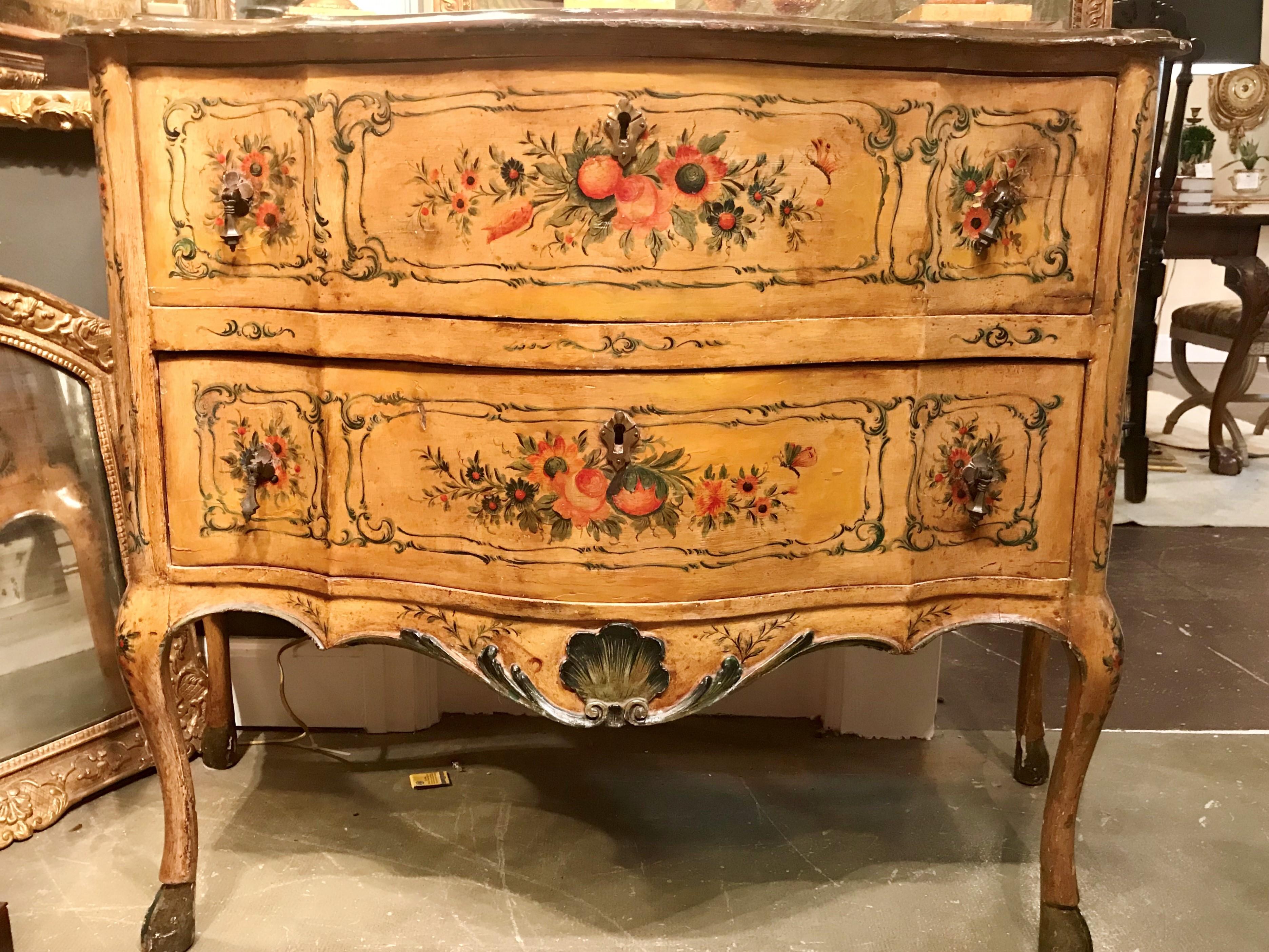 Italian Floral and Fruit Painted Serpentine Commode For Sale 6