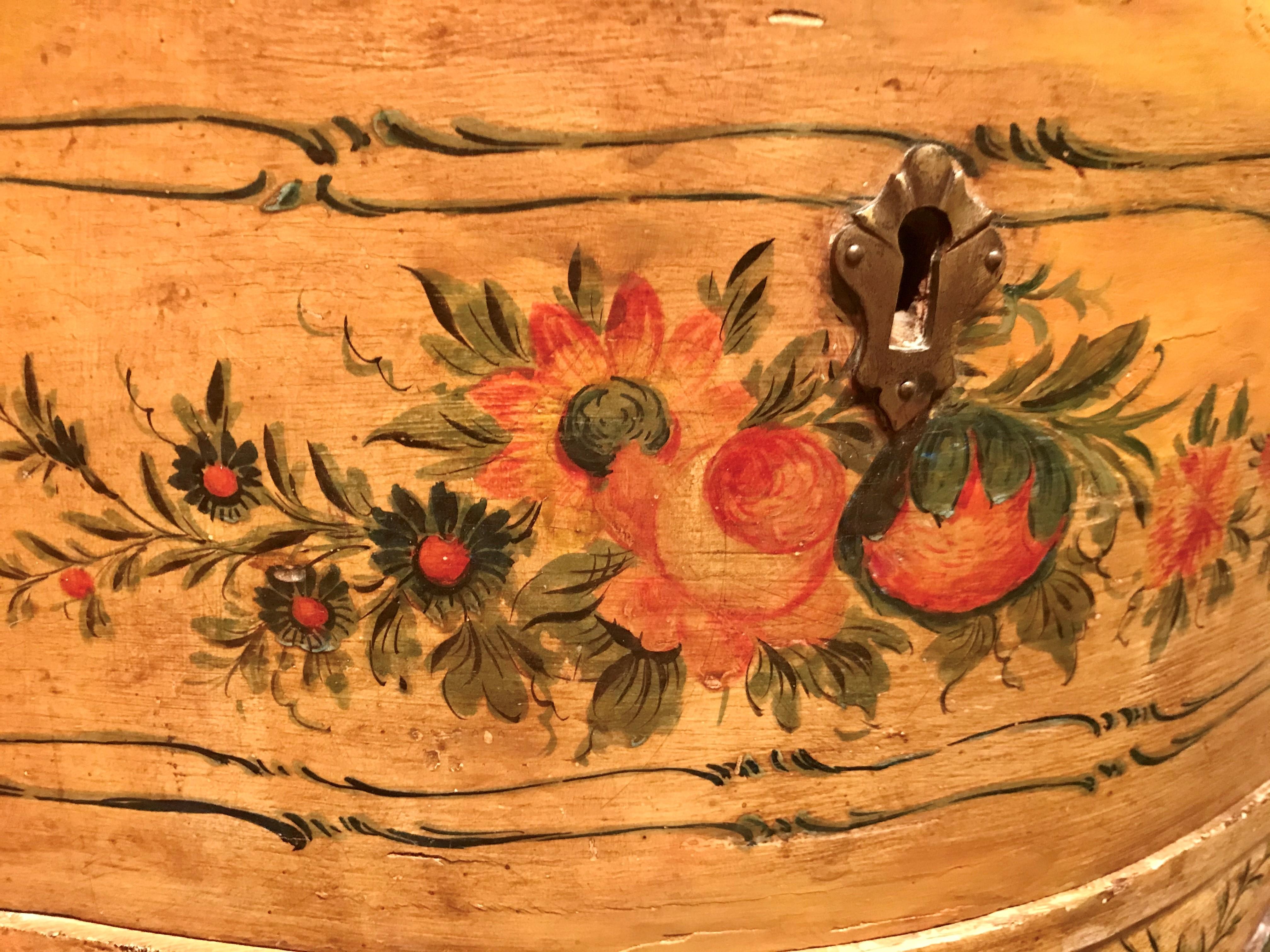Italian Floral and Fruit Painted Serpentine Commode For Sale 9