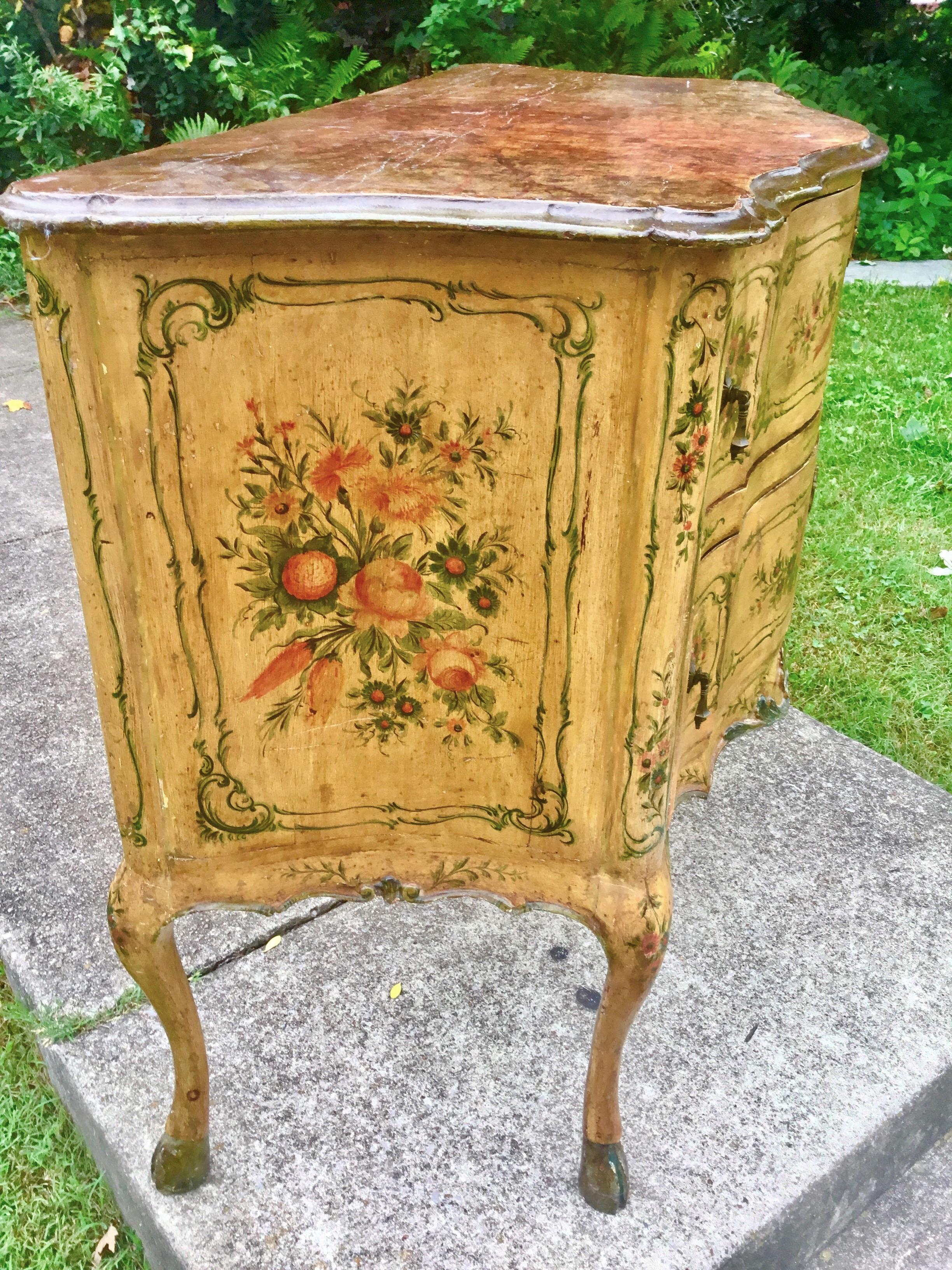 Baroque Italian Floral and Fruit Painted Serpentine Commode For Sale