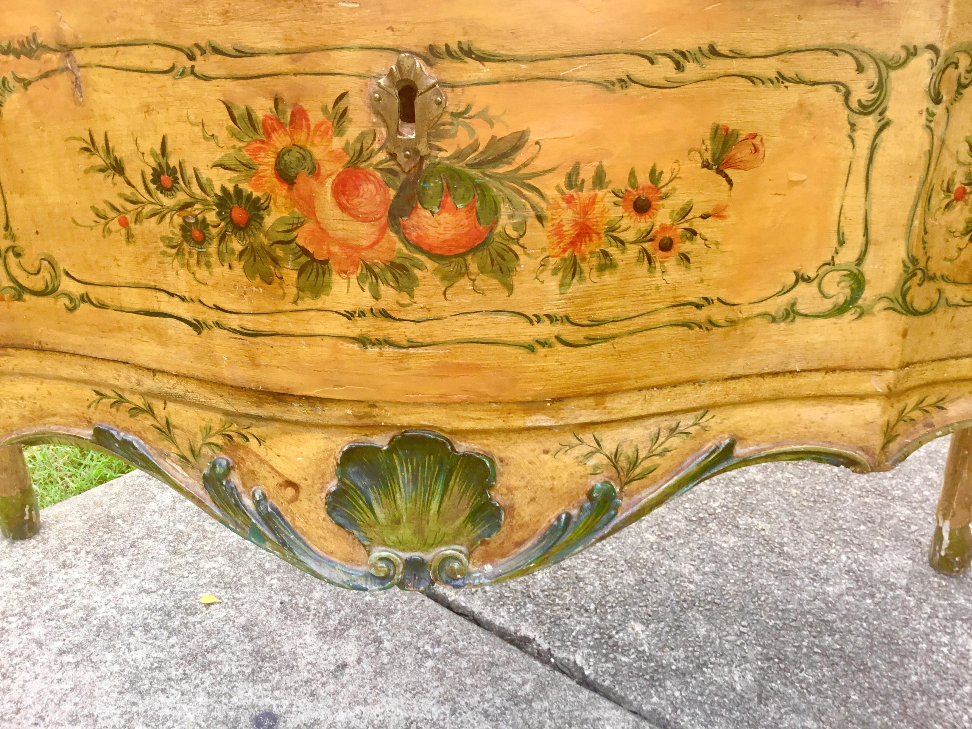 19th Century Italian Floral and Fruit Painted Serpentine Commode For Sale