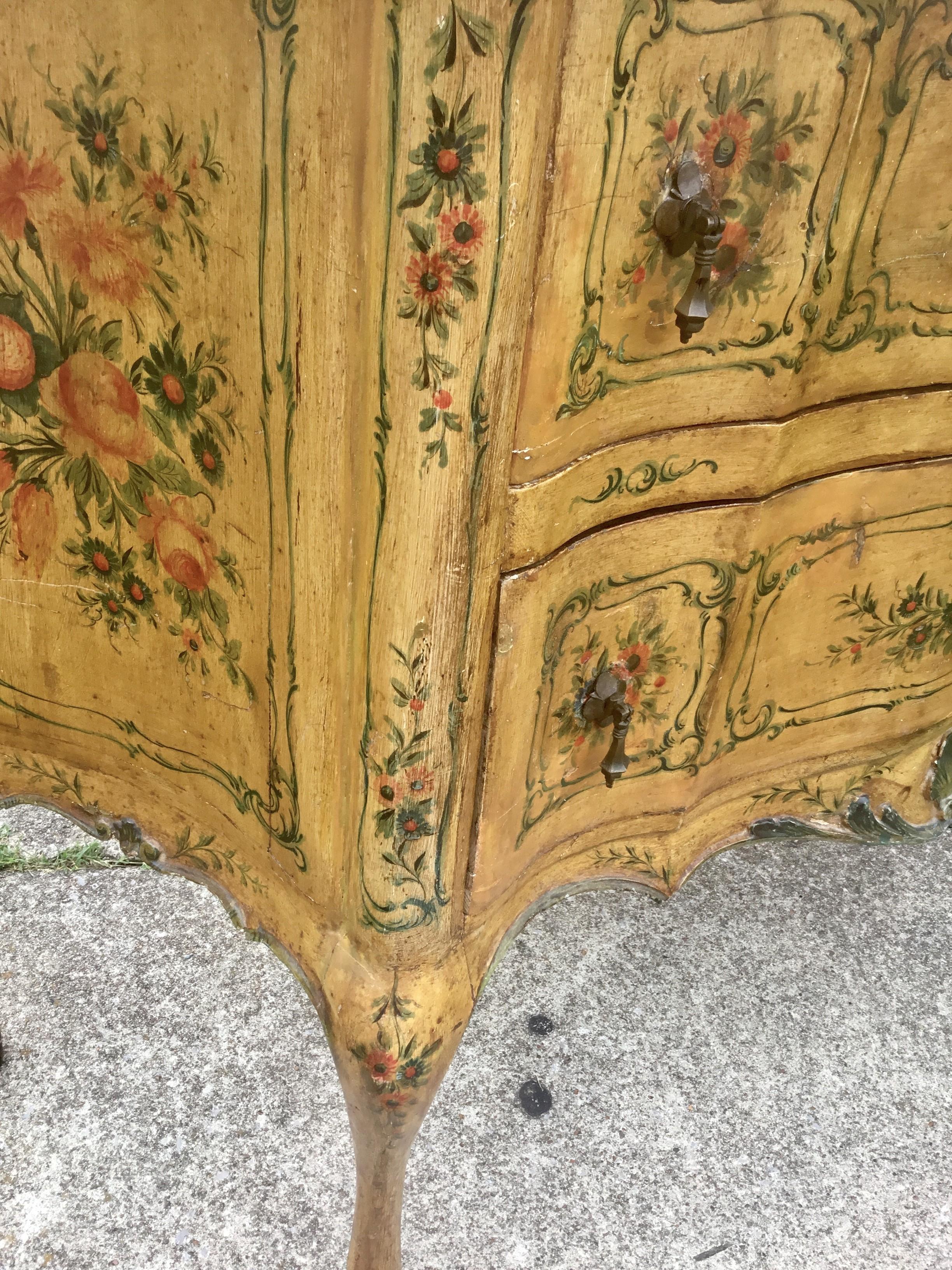 Italian Floral and Fruit Painted Serpentine Commode For Sale 2