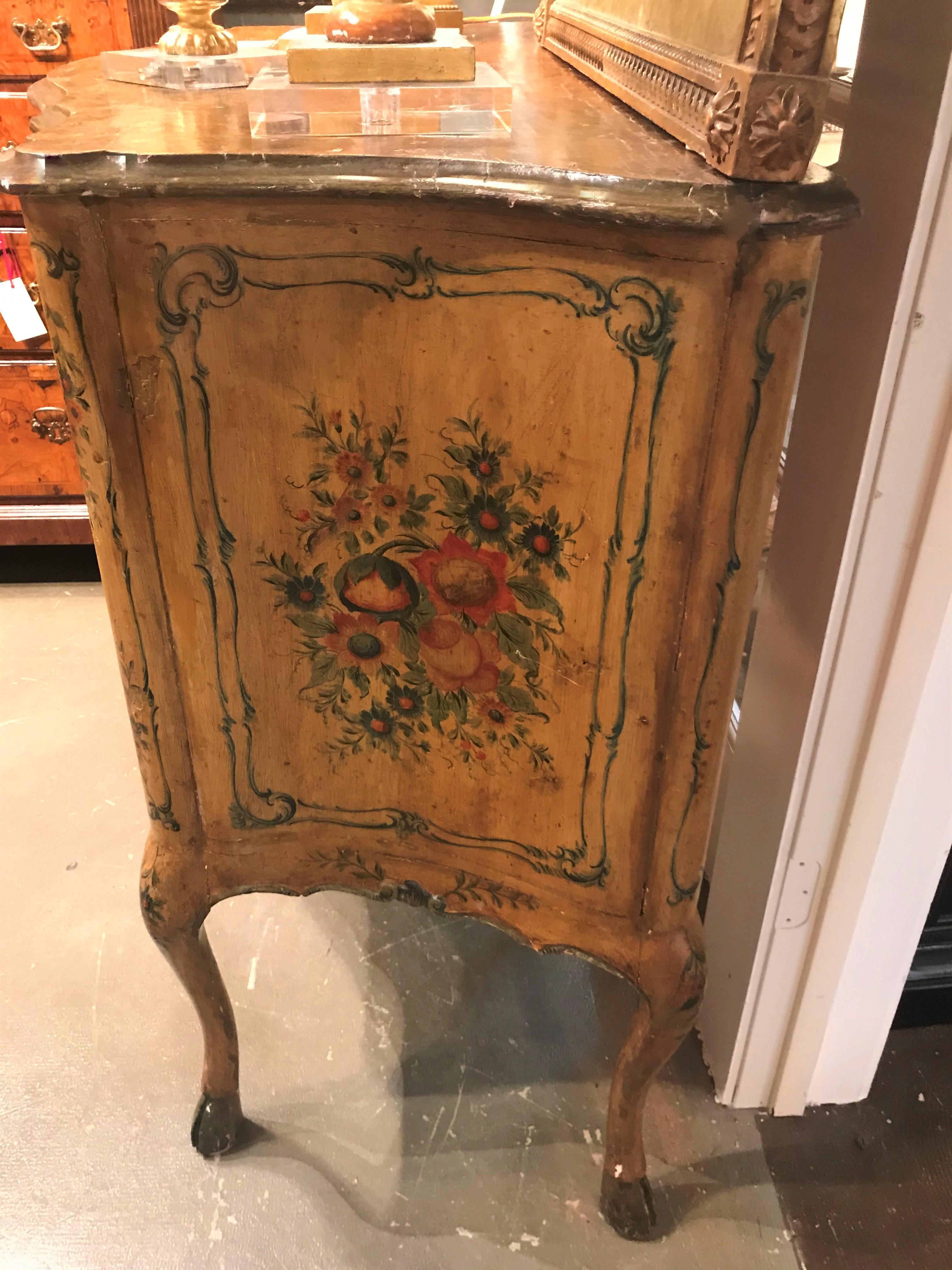 Italian Floral and Fruit Painted Serpentine Commode For Sale 5