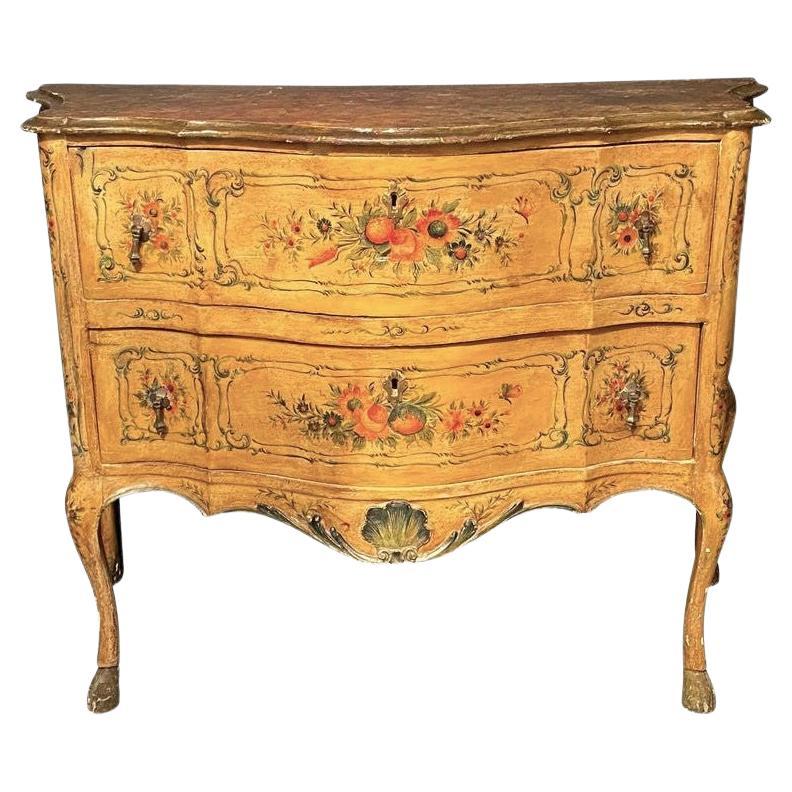 Italian Floral and Fruit Painted Serpentine Commode