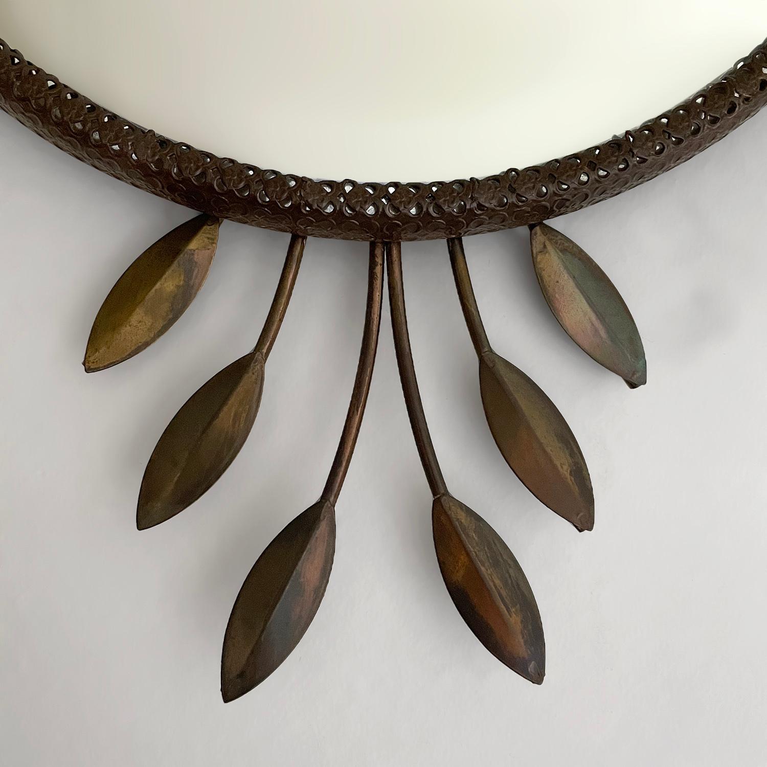 Mid-20th Century Italian Floral Sunburst Convex Mirror  For Sale