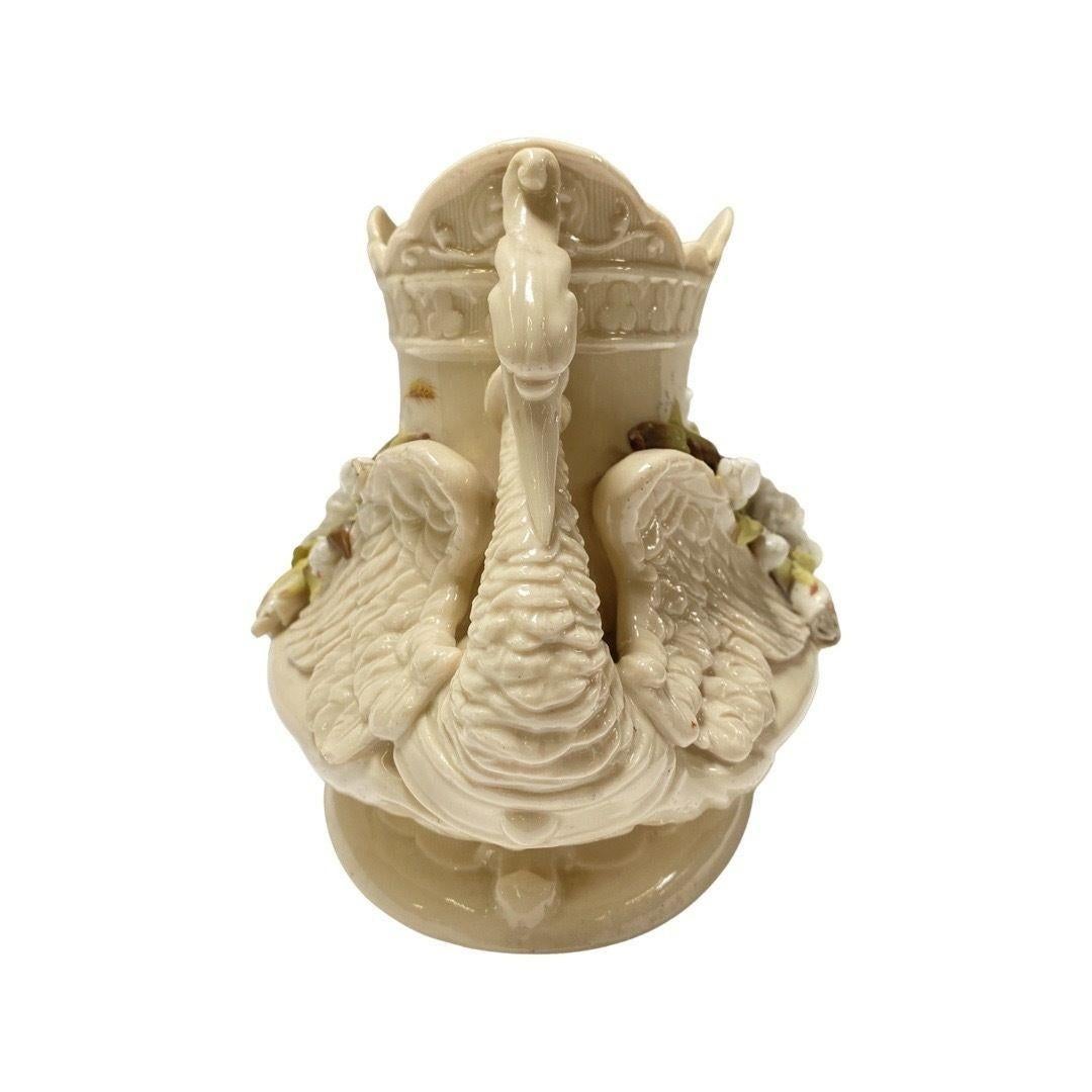 Art Nouveau Italian Floral Swan Centerpiece Bowl Cachepot For Sale