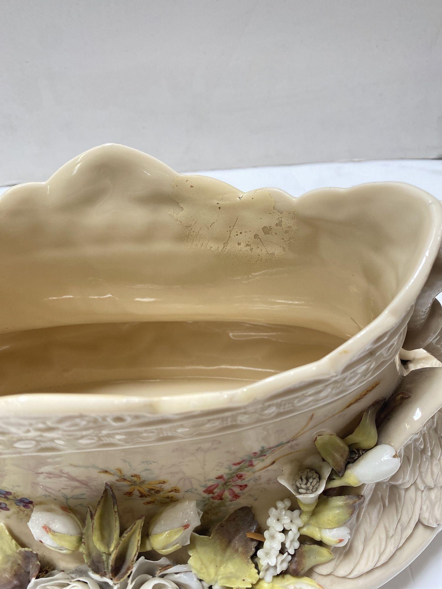 Early 20th Century Italian Floral Swan Centerpiece Bowl Cachepot For Sale