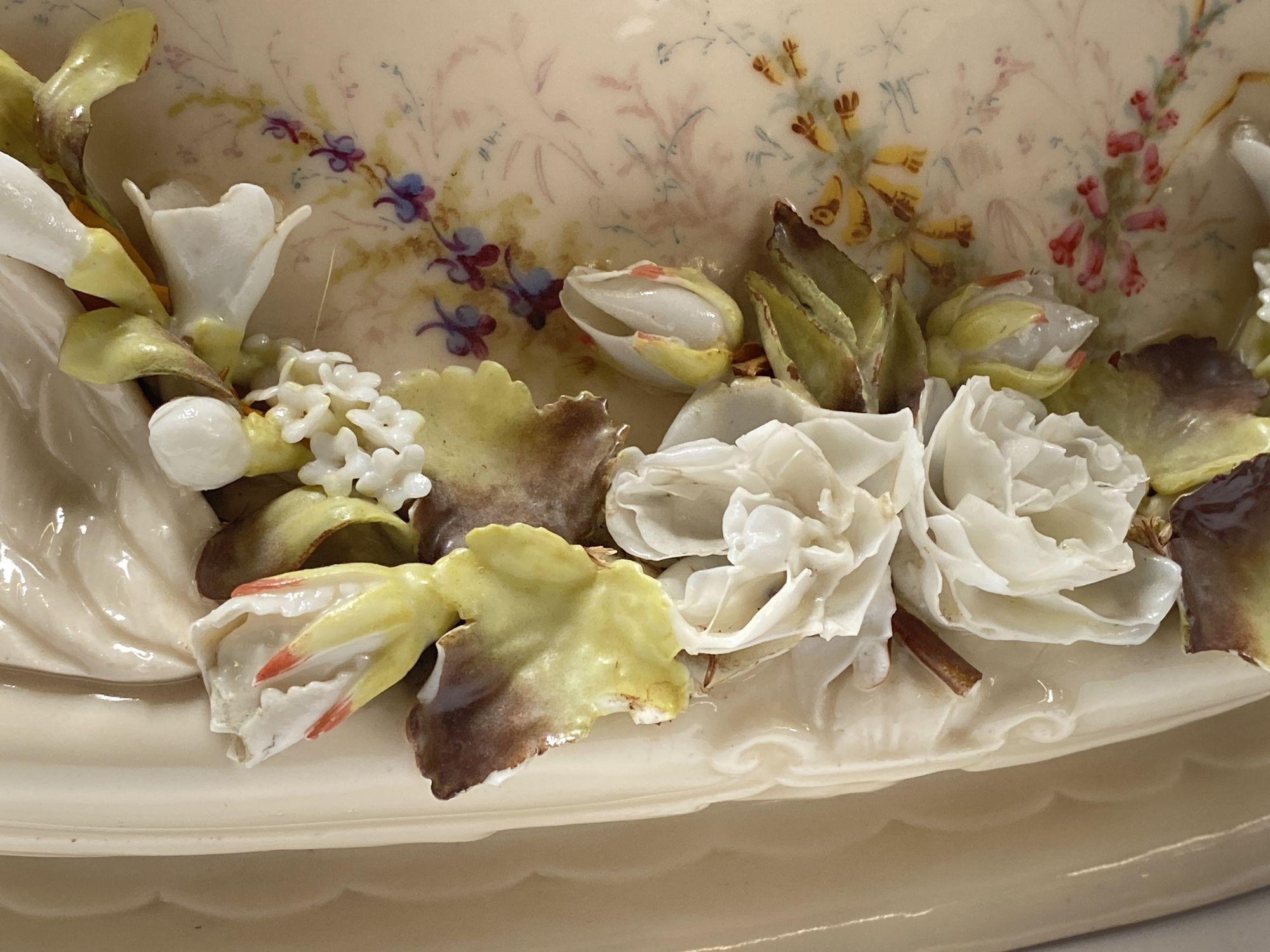 Italian Floral Swan Centerpiece Bowl Cachepot For Sale 1