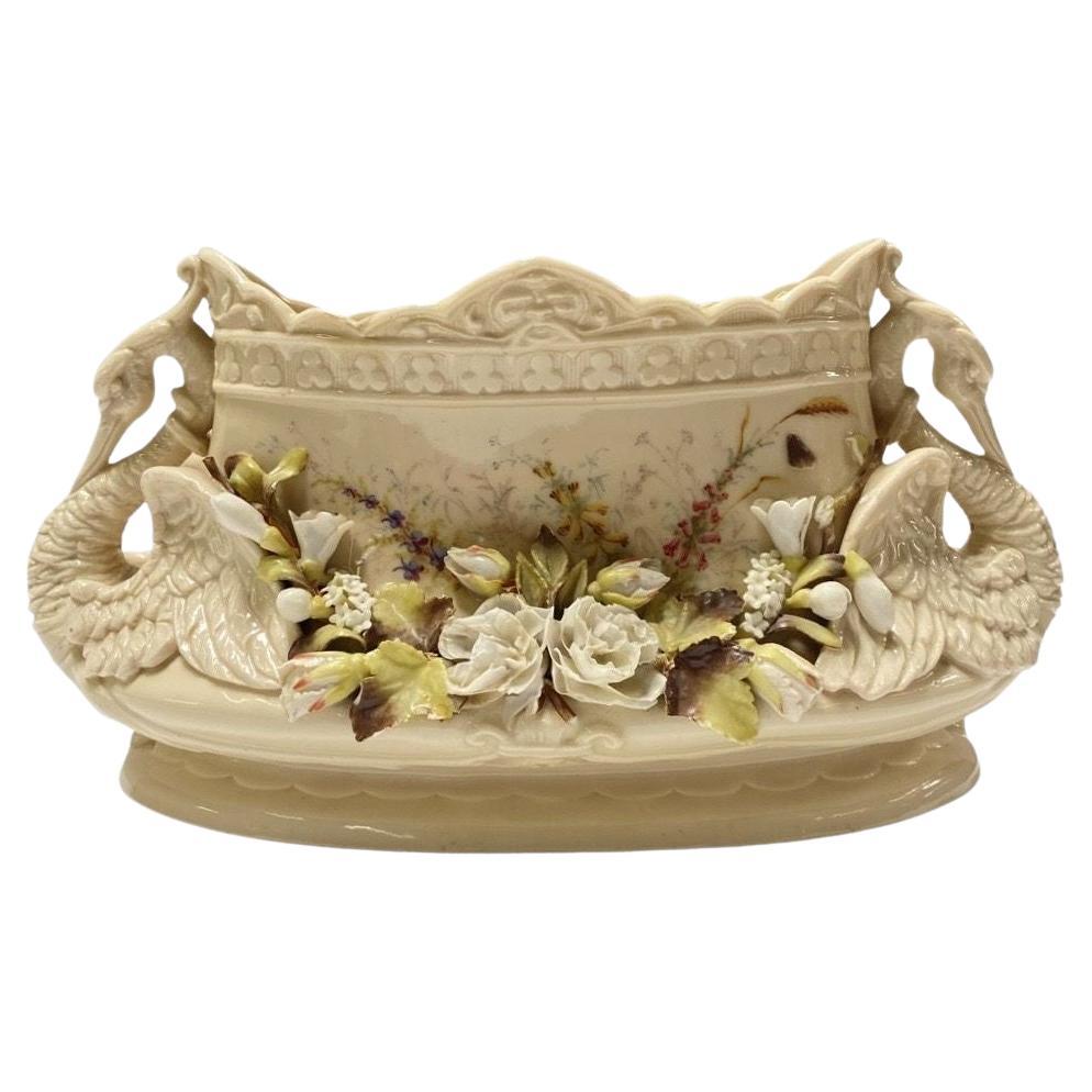 Italian Floral Swan Centerpiece Bowl Cachepot
