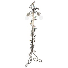Italian floral Tole paint floor light  , Italy 1950