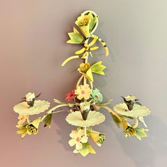 Italian Floral Tôle Peinte Candle Sconces, a pair