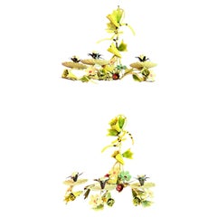Italian Floral Tôle Peinte Candle Sconces, a pair