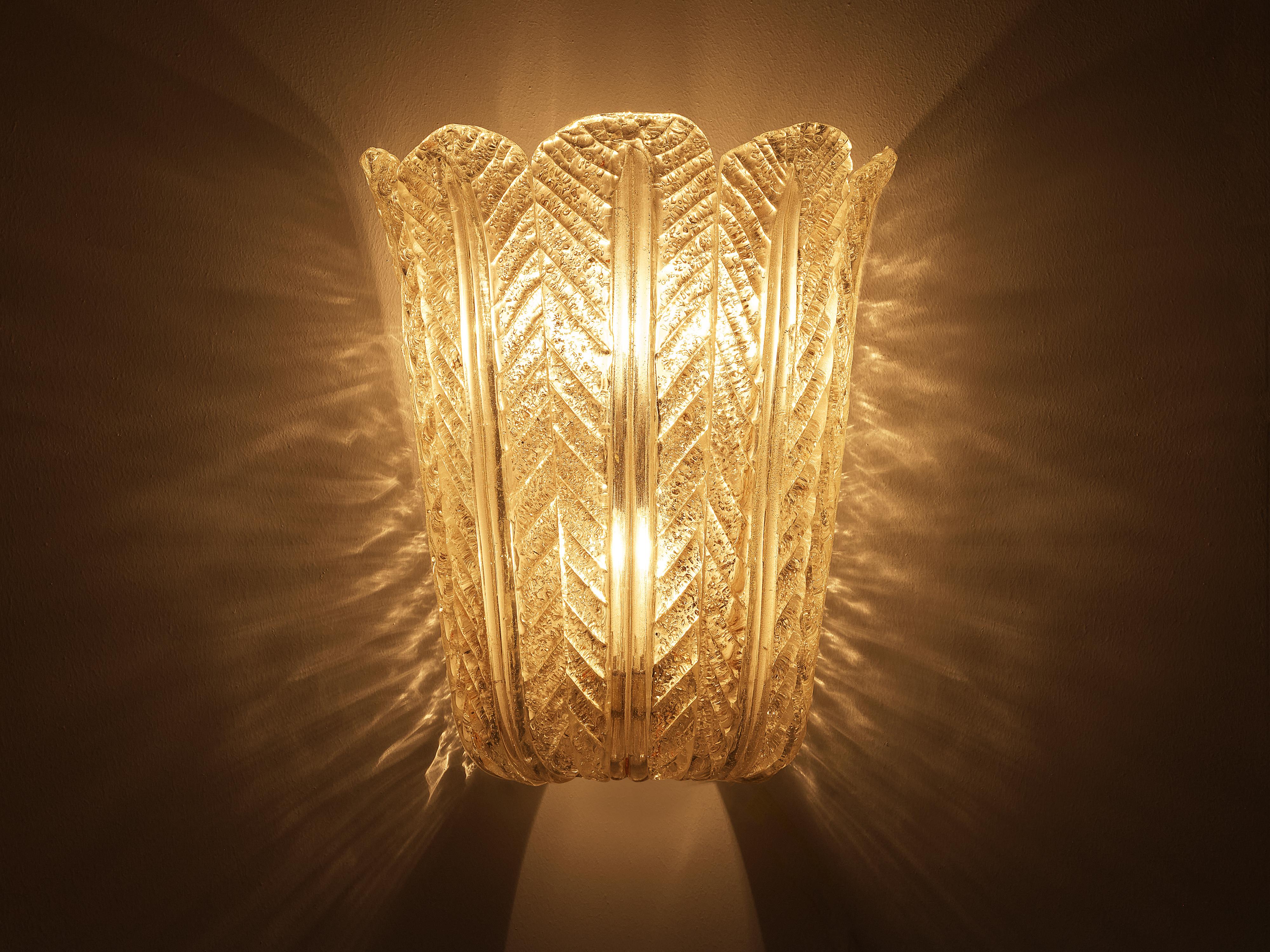 Italian Floral Wall Light in Structured Glass with Gold Leaf 2