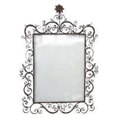 Specchio da parete con cornice floreale in ferro battuto, 1900