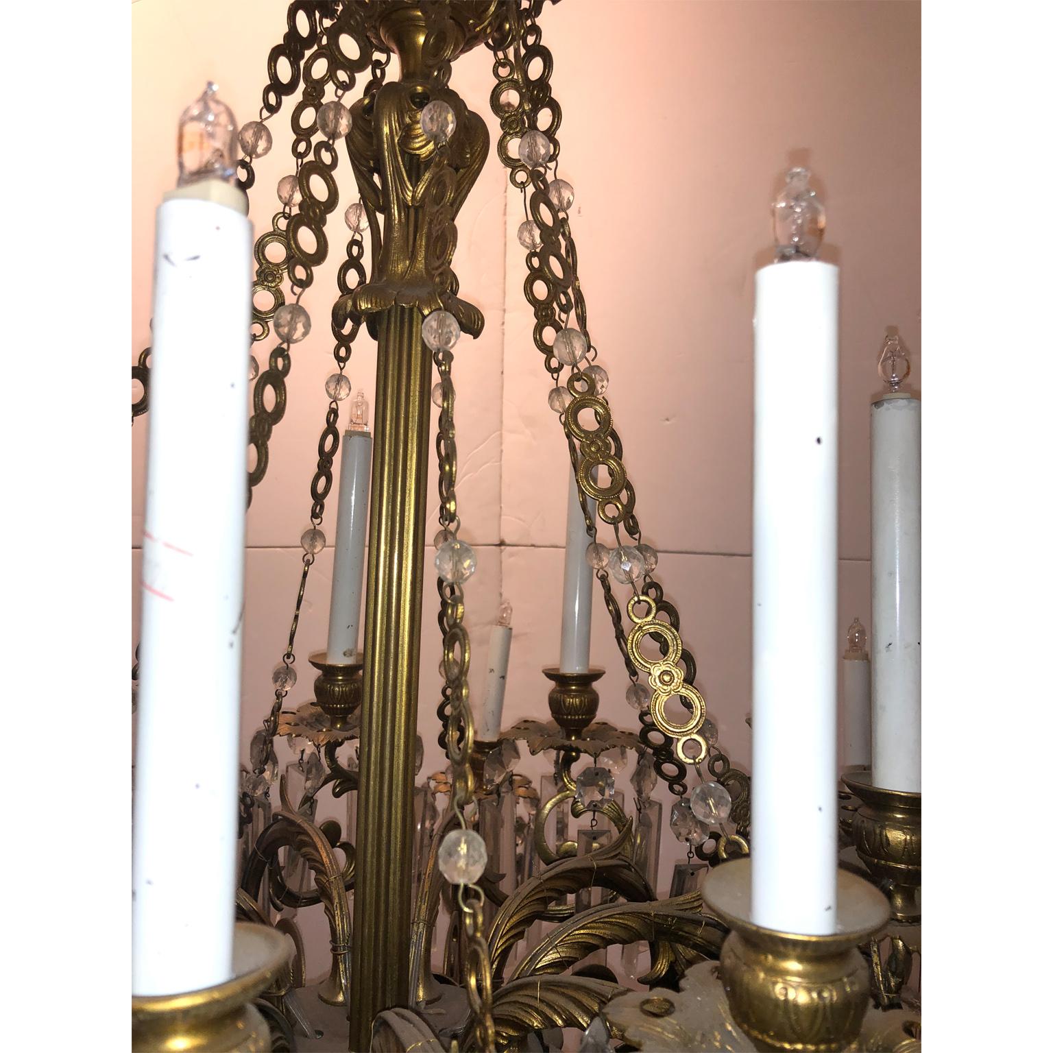 Italian Florence Capital Big Chandelier Gilded Bronze Cristall Pendent 16-Light For Sale 4