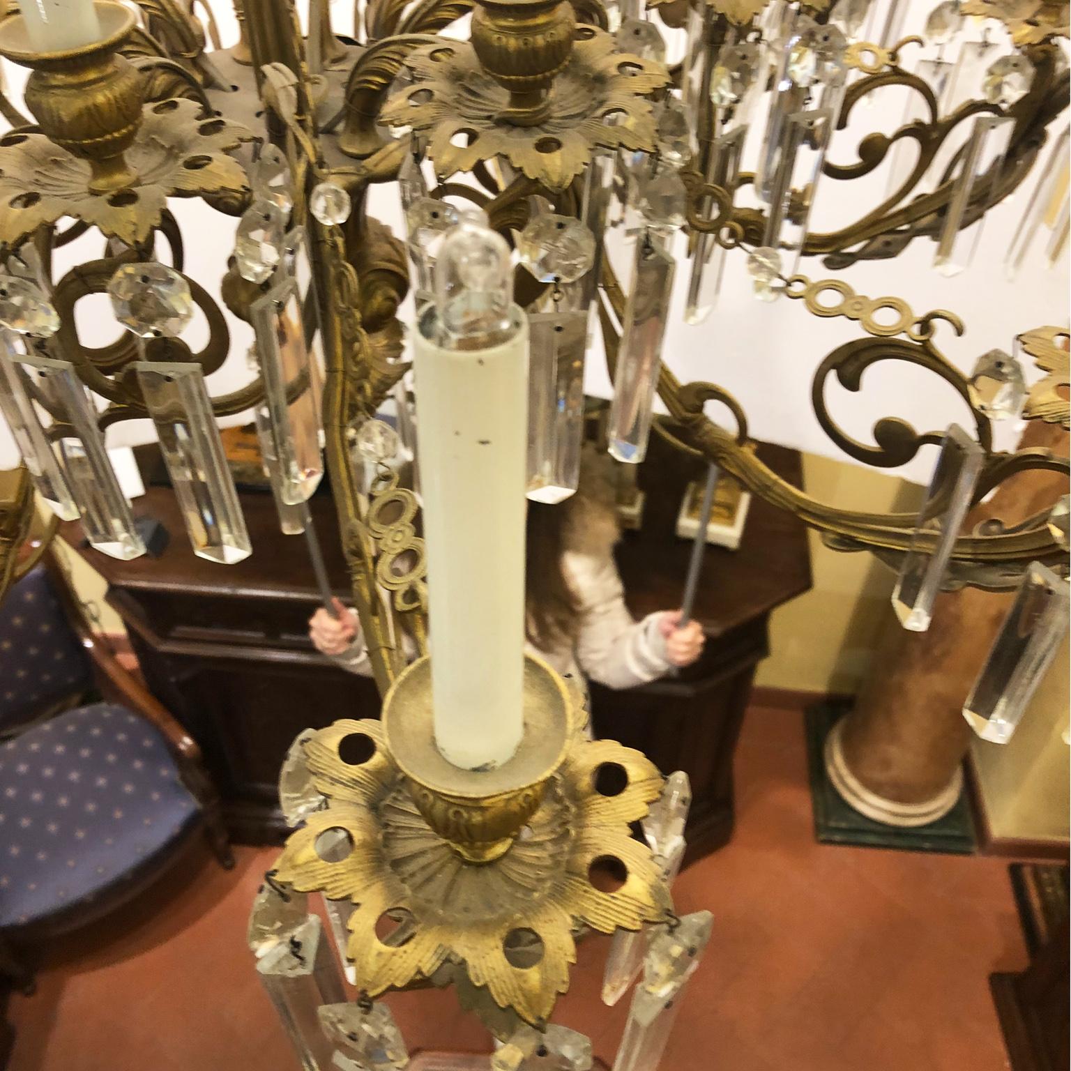 Italian Florence Capital Big Chandelier Gilded Bronze Cristall Pendent 16-Light For Sale 6
