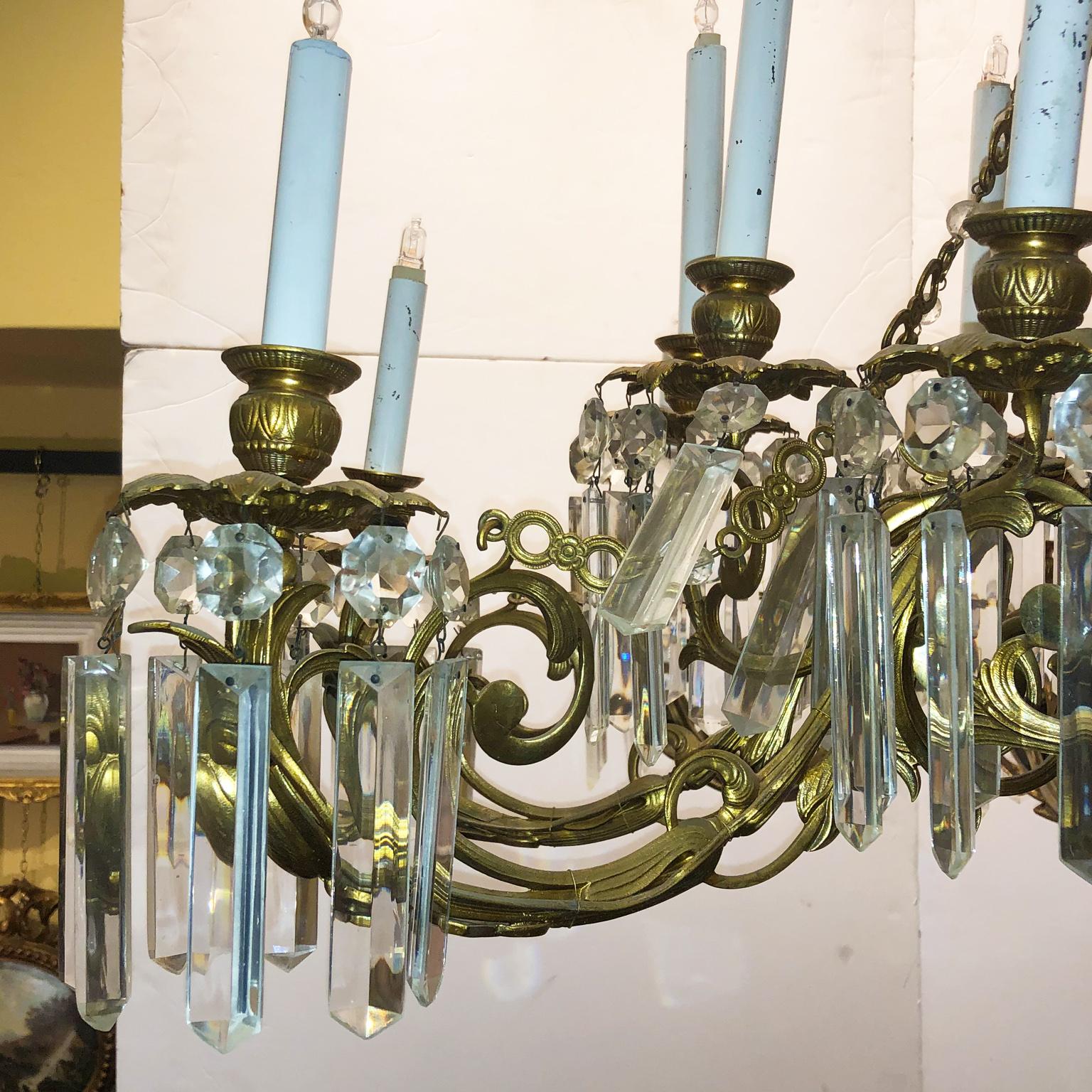 Italian Florence Capital Big Chandelier Gilded Bronze Cristall Pendent 16-Light For Sale 2
