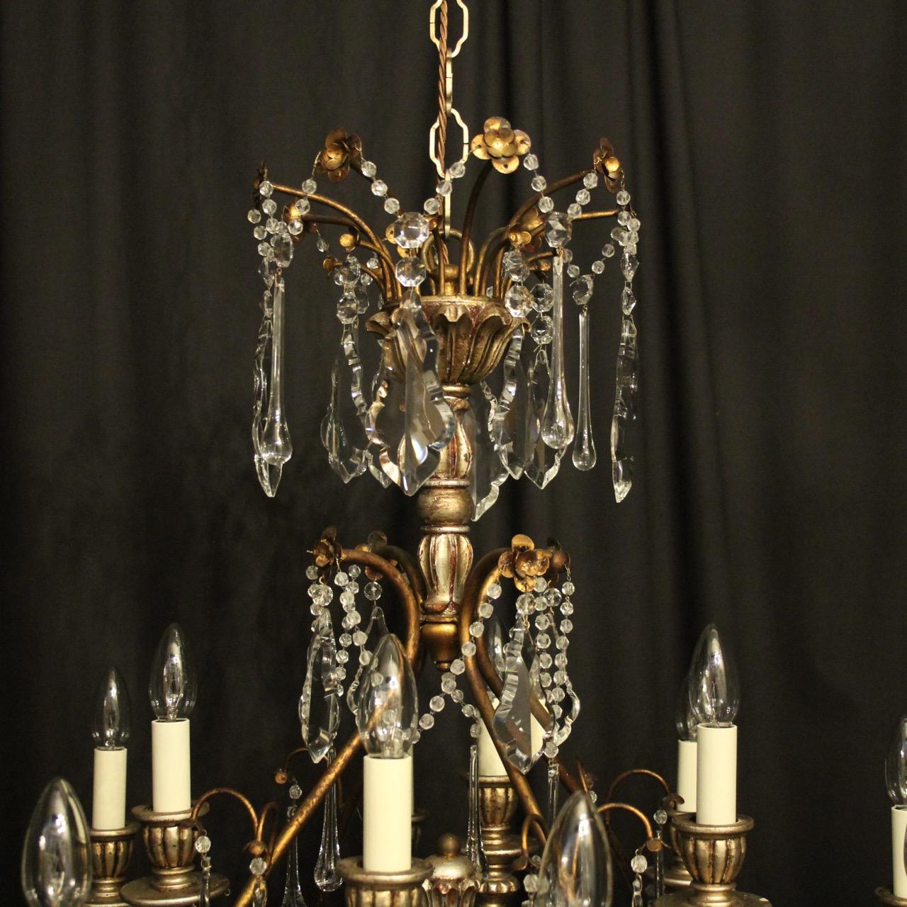 Giltwood Italian Florentine 12-Light Polychrome Chandelier For Sale