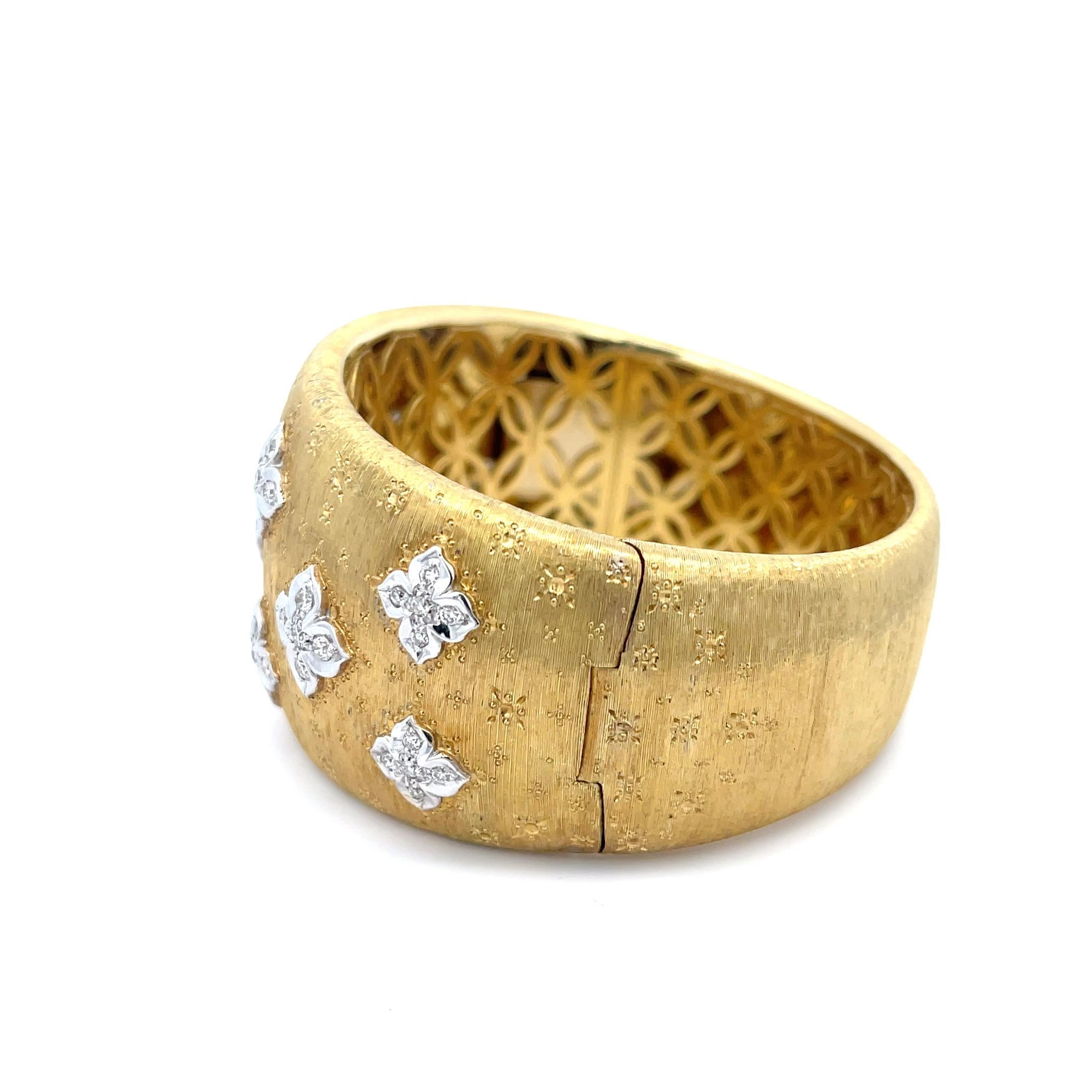 Italienische Florentine 1,60ctw Diamant Armreif 18K Gelbgold im Zustand „Hervorragend“ im Angebot in Dallas, TX