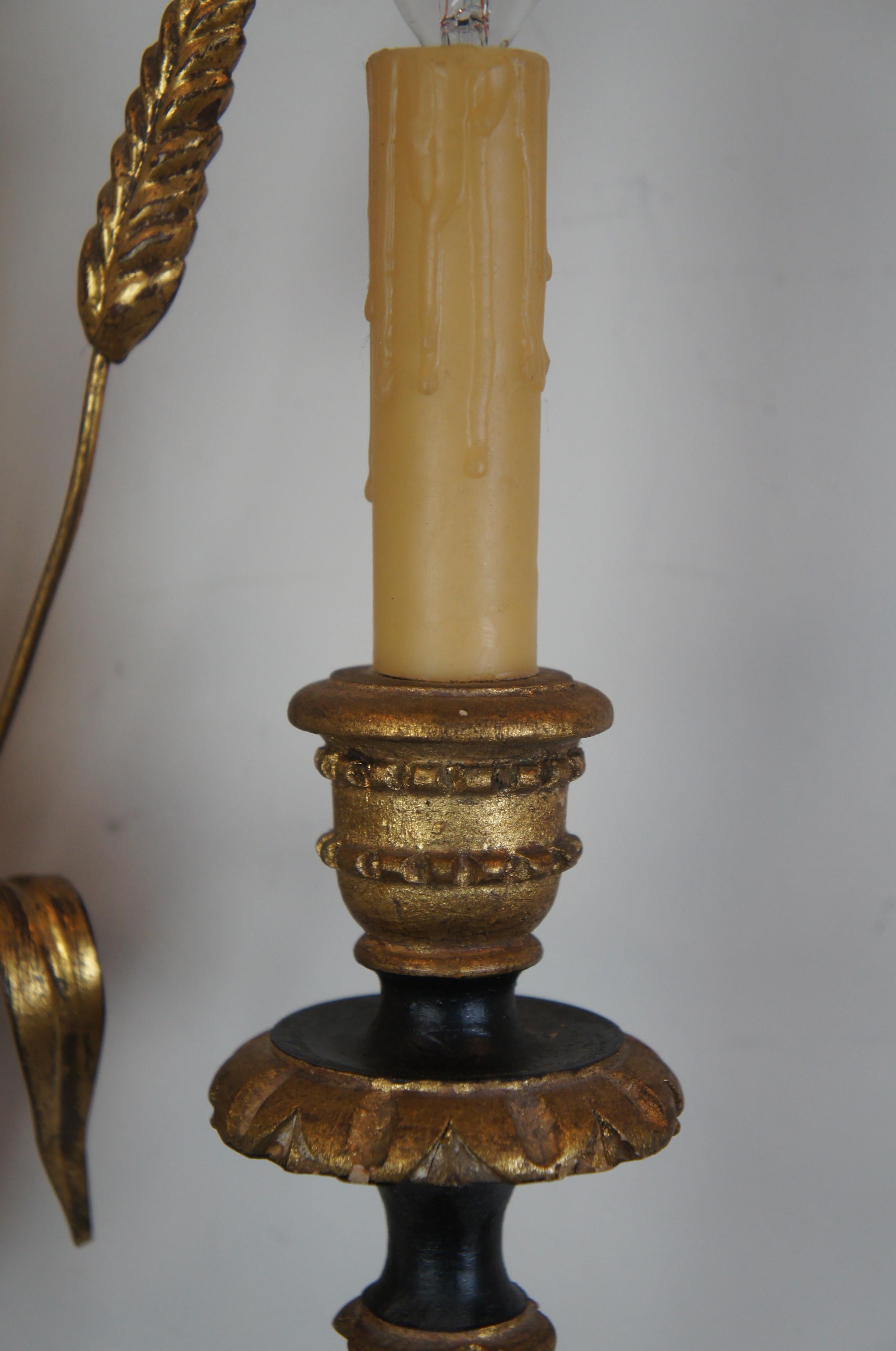 Italian Florentine 3-Light Wheat Sword Tole Candelabra Wall Sconce Regency 1