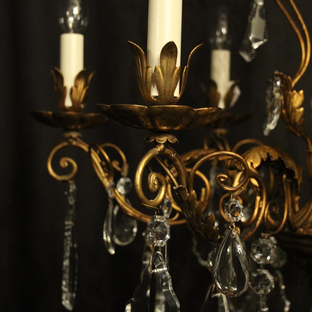 Rococo Italian Florentine 6-Light Gilded Chandelier For Sale