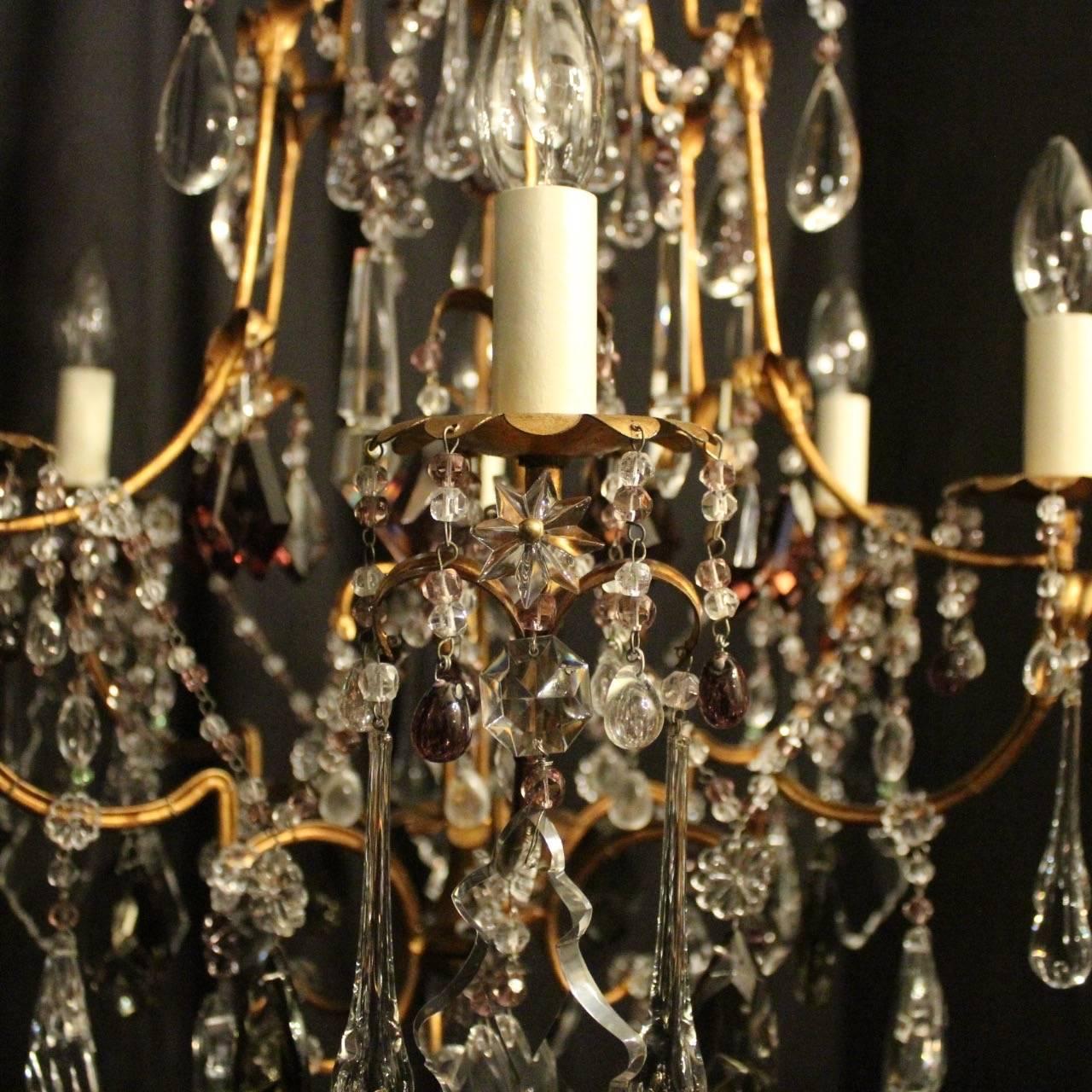Italian Florentine Seven-Light Cage Antique Chandelier In Good Condition For Sale In Chester, GB