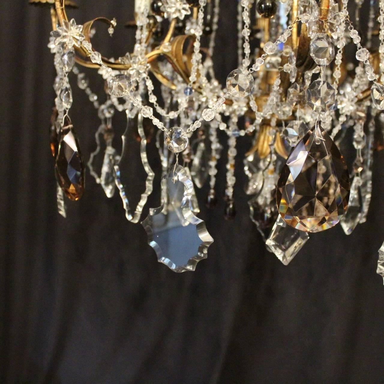 Italian Florentine and Crystal Eight-Light Antique Cage Chandelier In Good Condition In Chester, GB