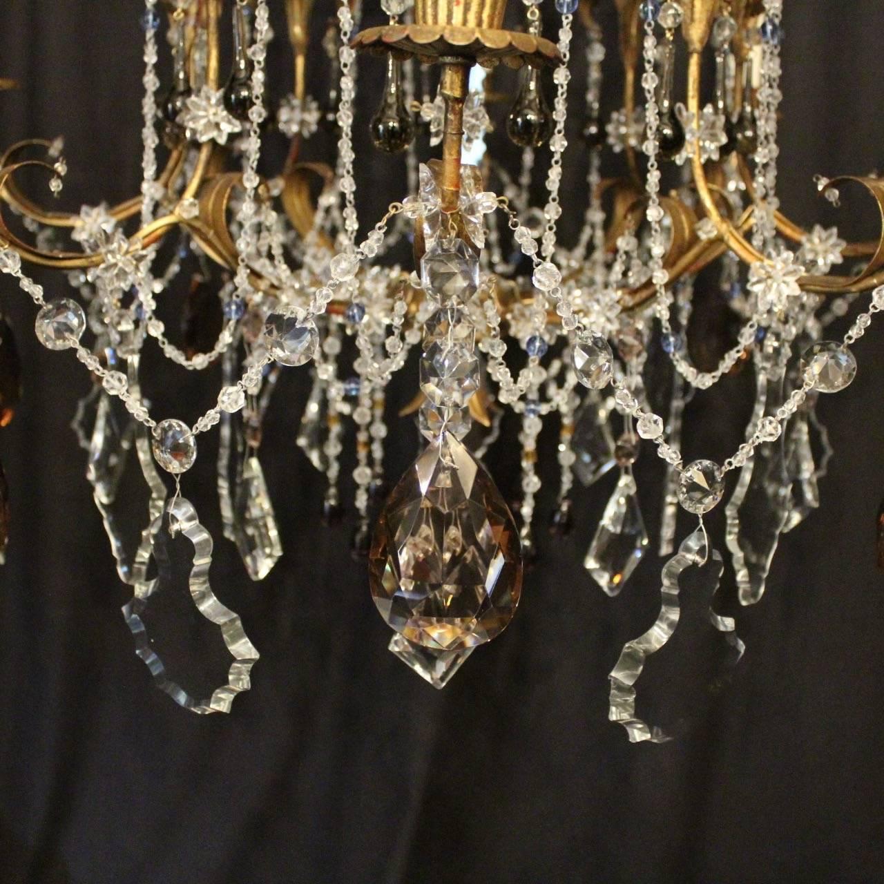 Italian Florentine and Crystal Eight-Light Antique Cage Chandelier 3