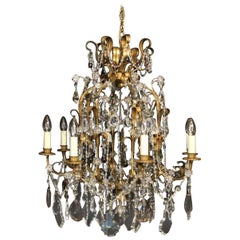 Italian Florentine and Crystal Eight-Light Antique Cage Chandelier