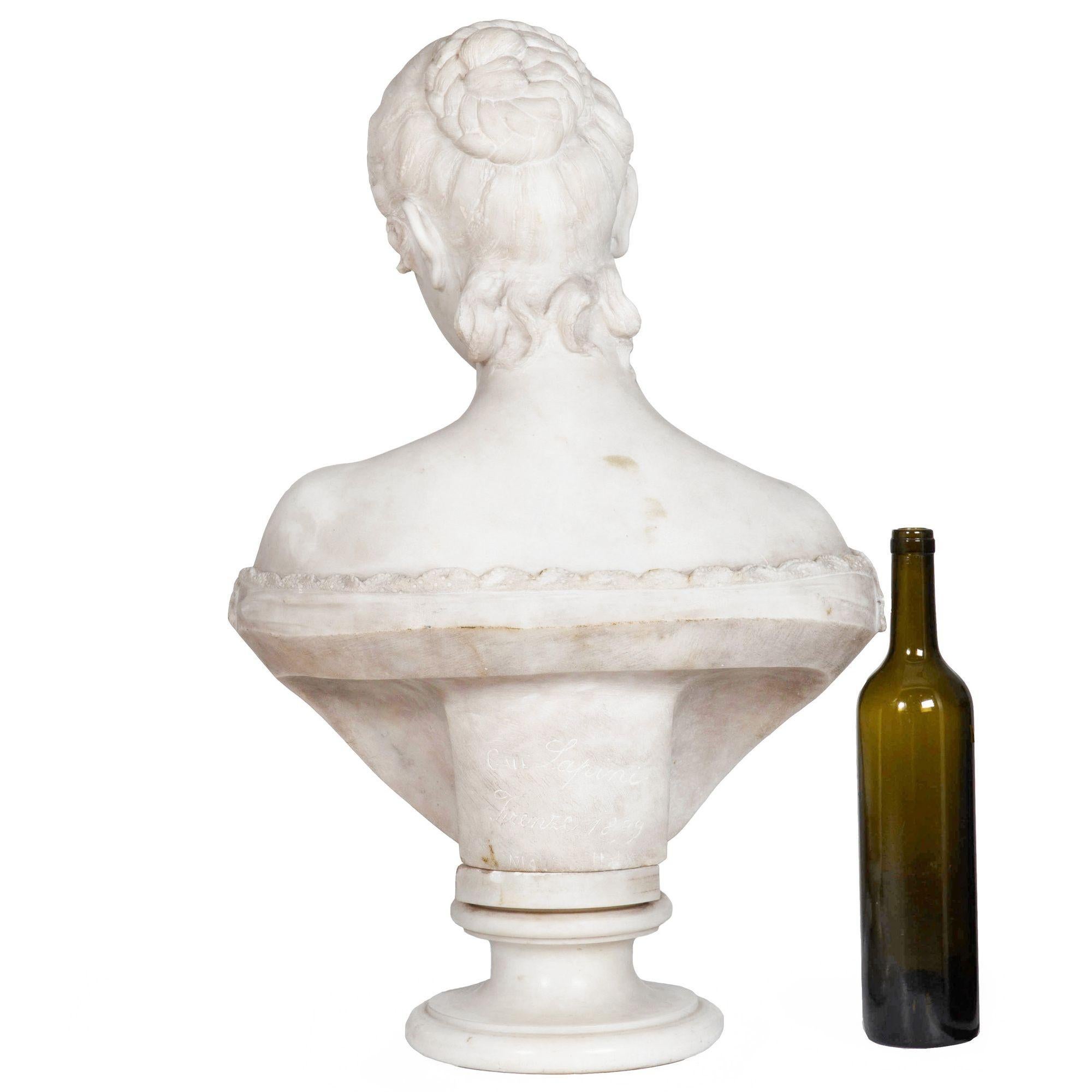 Art Nouveau Italian Florentine Antique Marble Bust of a Woman by Galleria Lapini ca. 1899