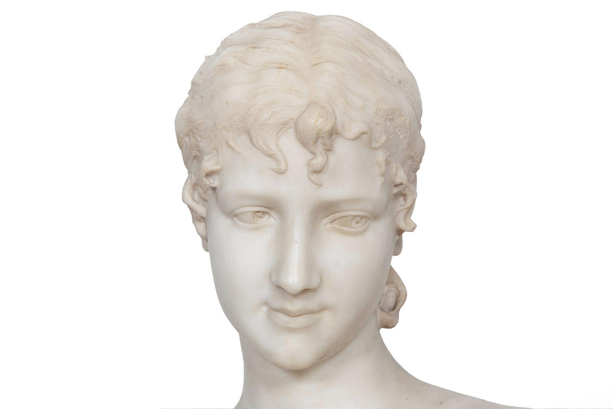 Carrara Marble Italian Florentine Antique Marble Bust of a Woman by Galleria Lapini ca. 1899