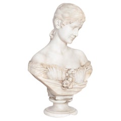 Busto italiano florentino antiguo de mármol de mujer de Galleria Lapini ca. 1899