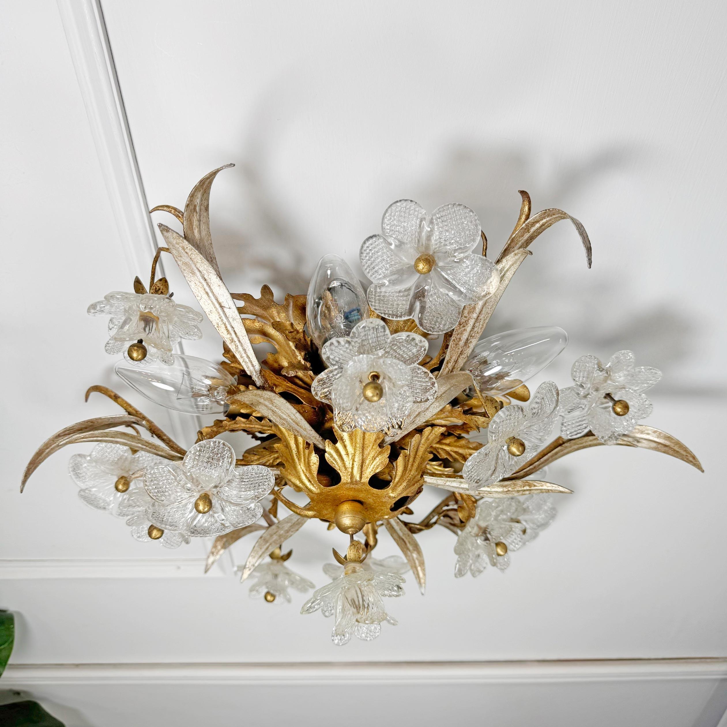 Italian Florentine Banci Firenze Murano Glass Flush Light For Sale 3