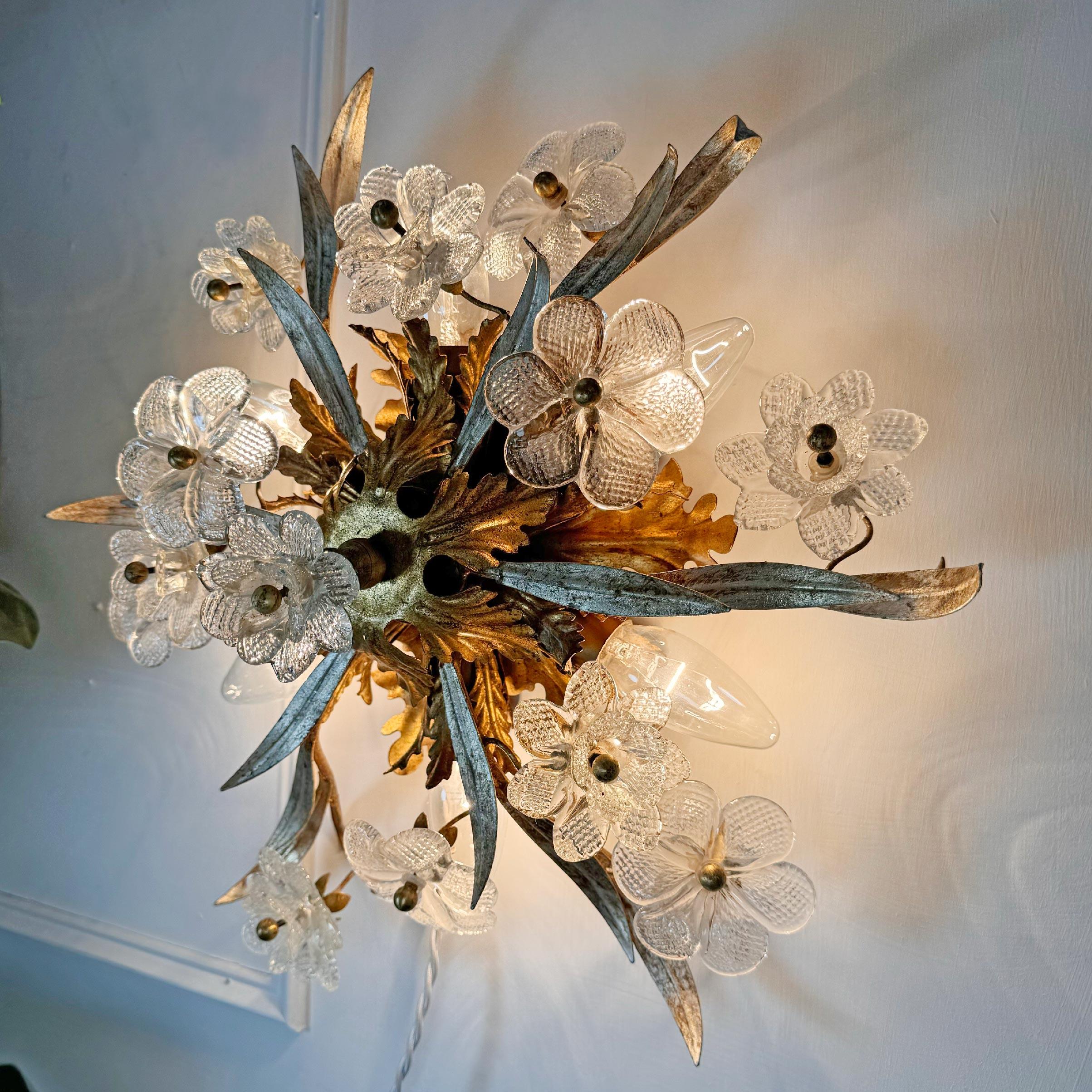 Italian Florentine Banci Firenze Murano Glass Flush Light For Sale 4