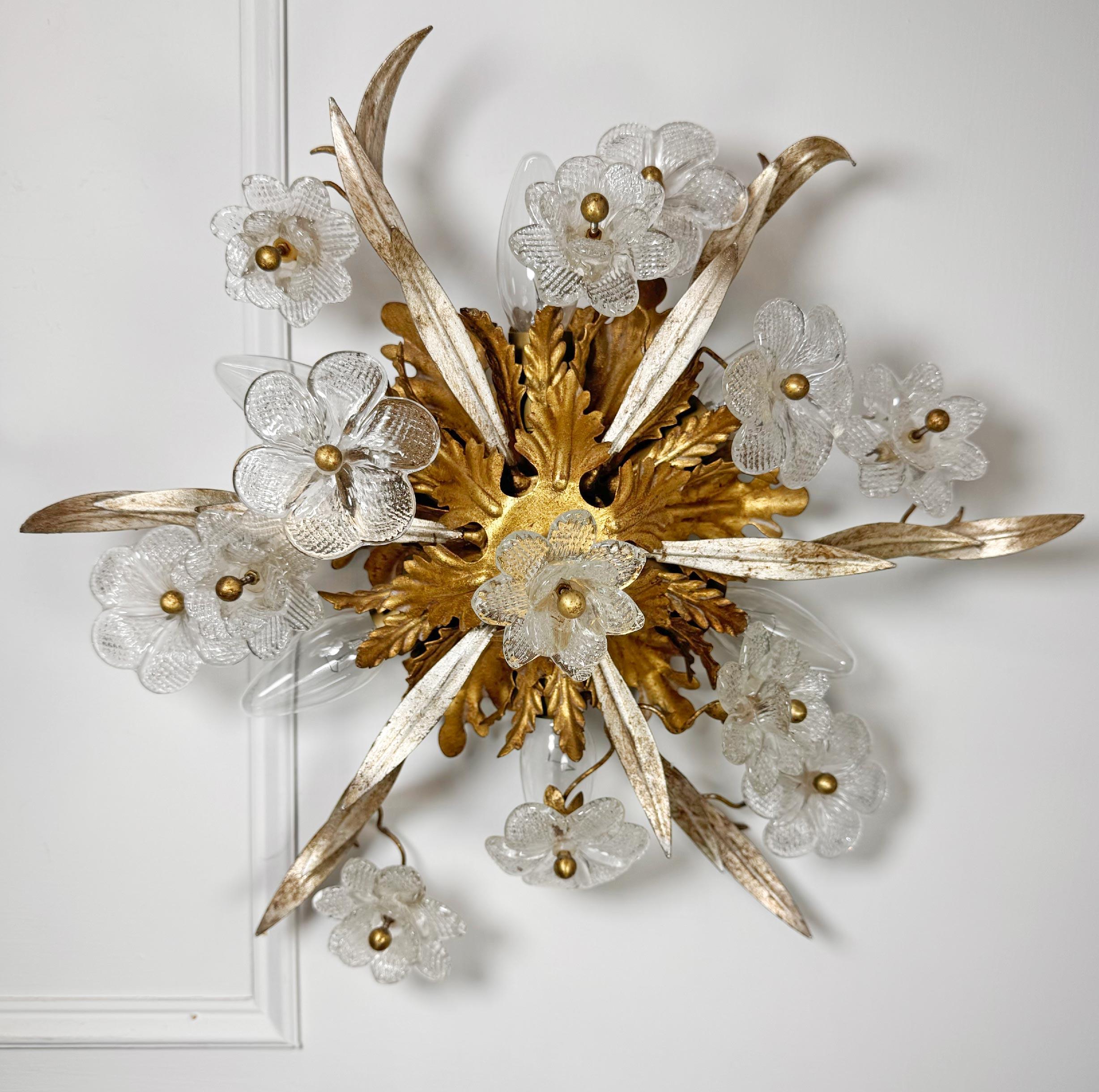 Italian Florentine Banci Firenze Murano Glass Flush Light For Sale 5