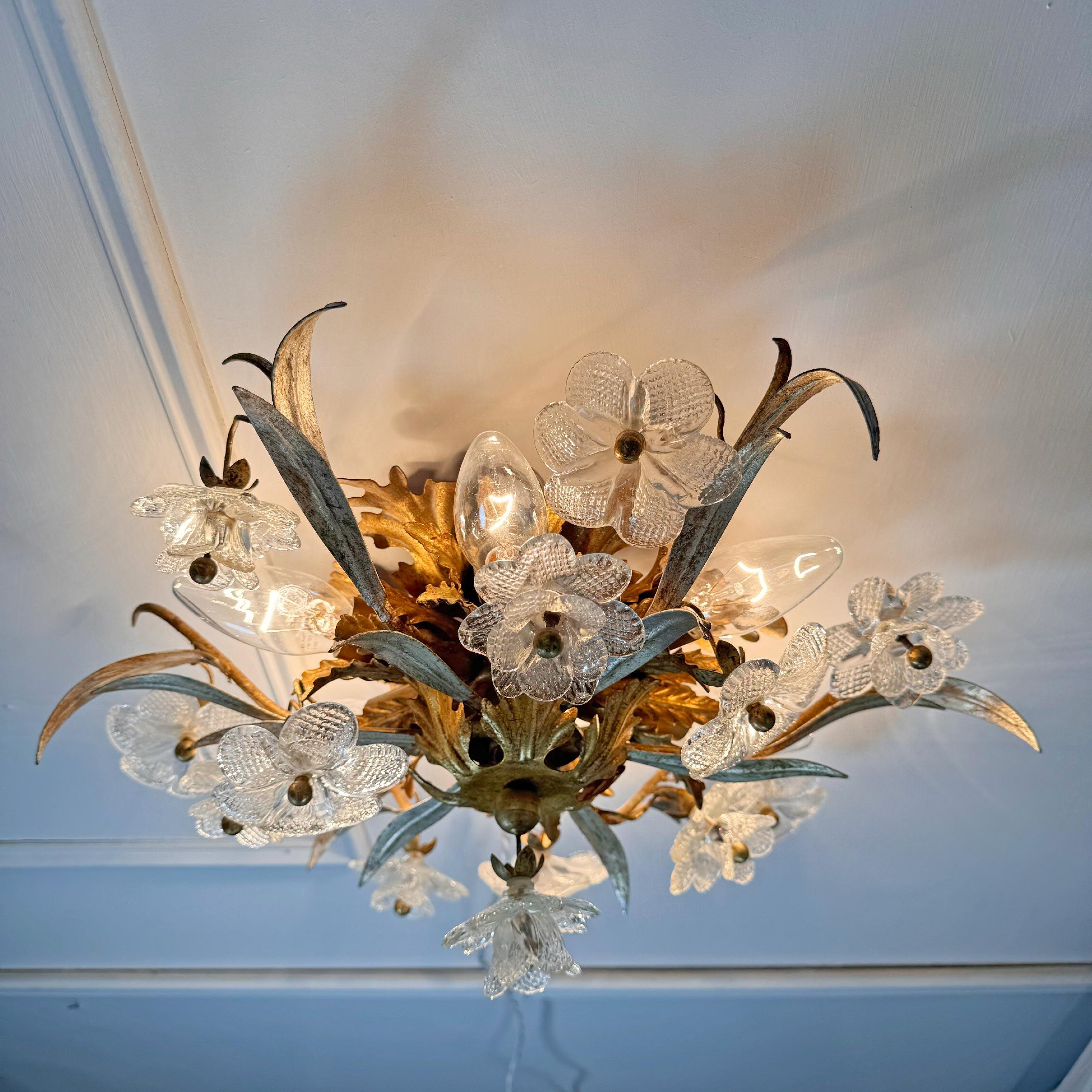 Italian Florentine Banci Firenze Murano Glass Flush Light In Good Condition For Sale In Hastings, GB