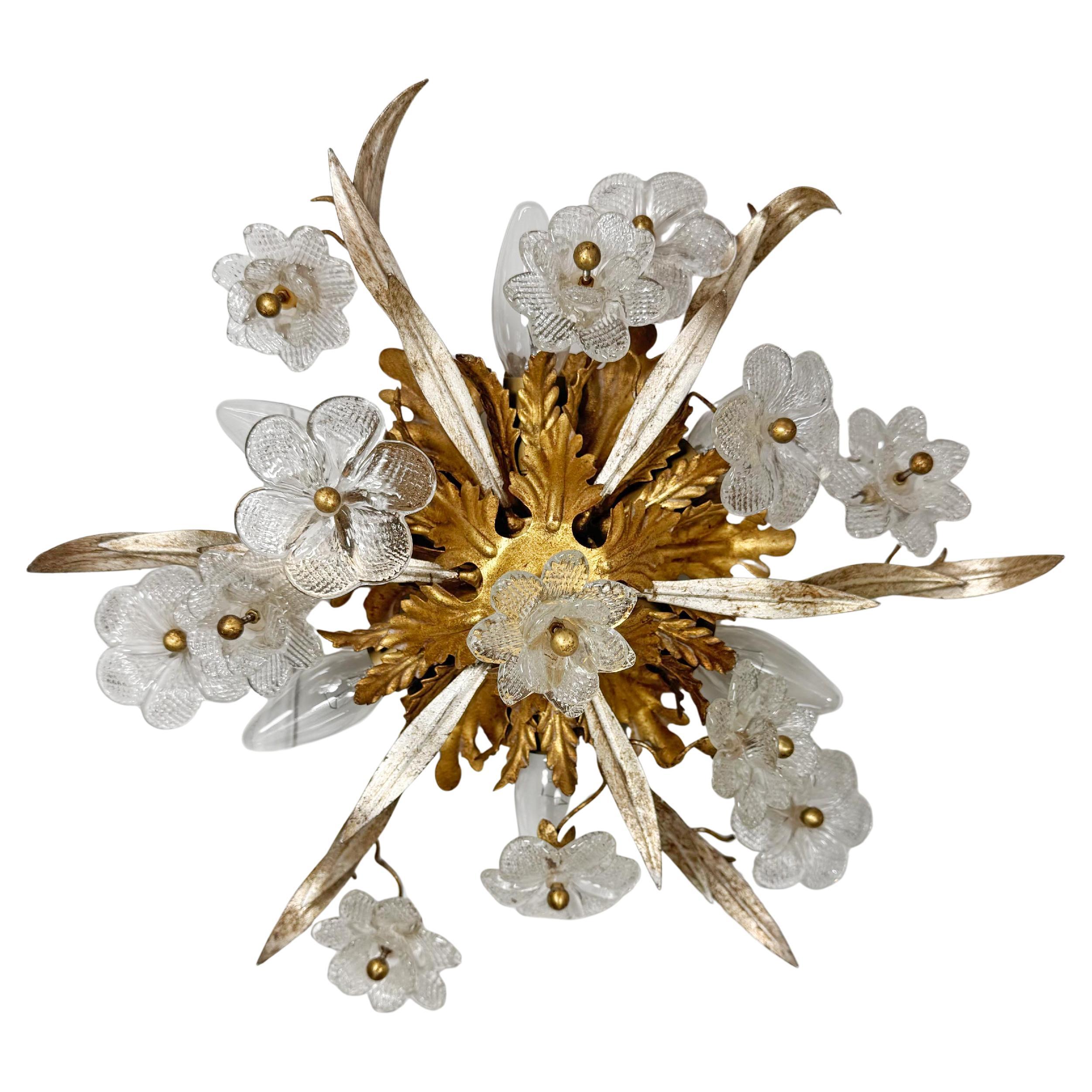 Italian Florentine Banci Firenze Murano Glass Flush Light en venta