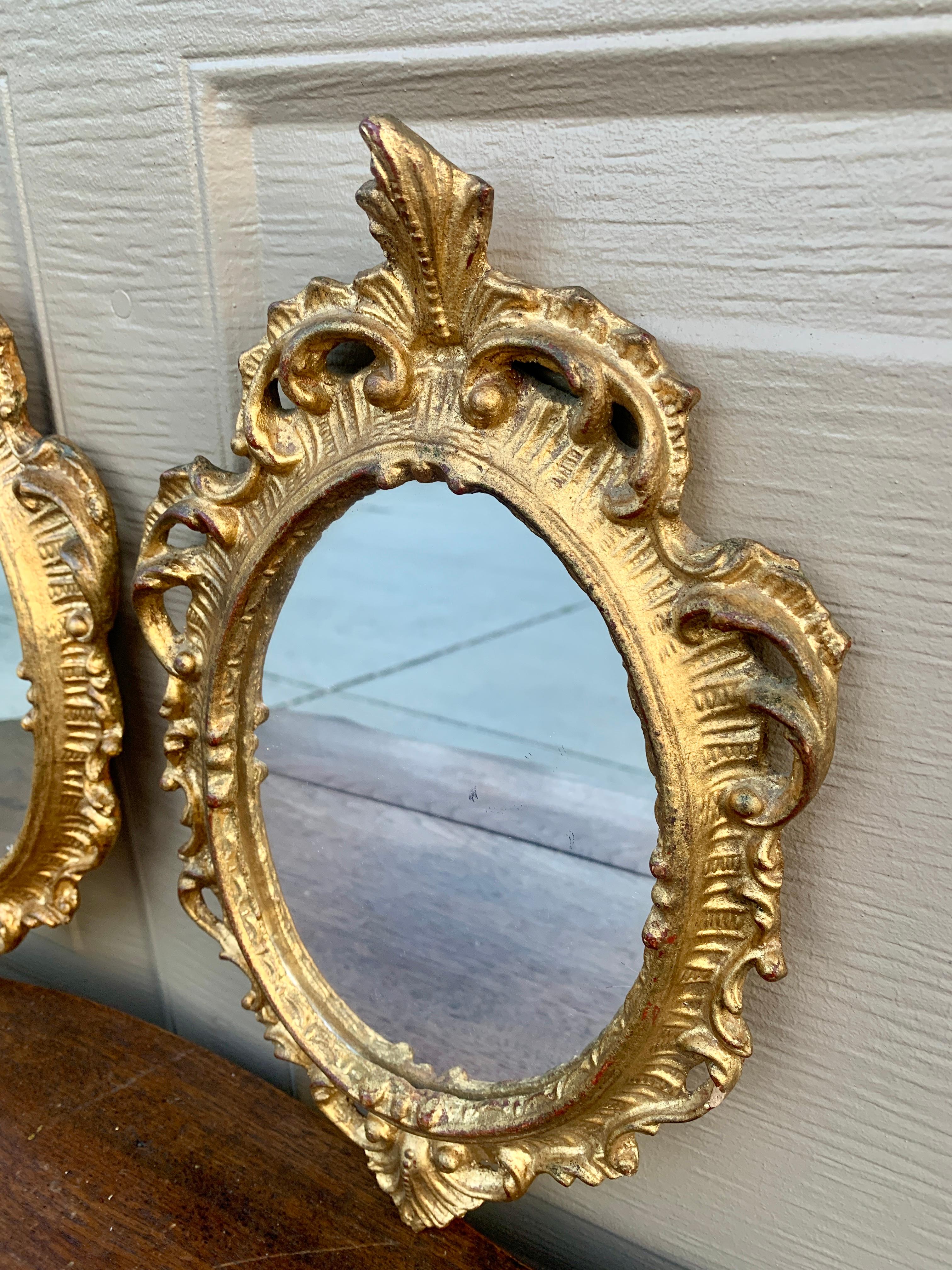 Mid-20th Century Italian Florentine Baroque Gold Giltwood Wall Mirrors, Pair For Sale
