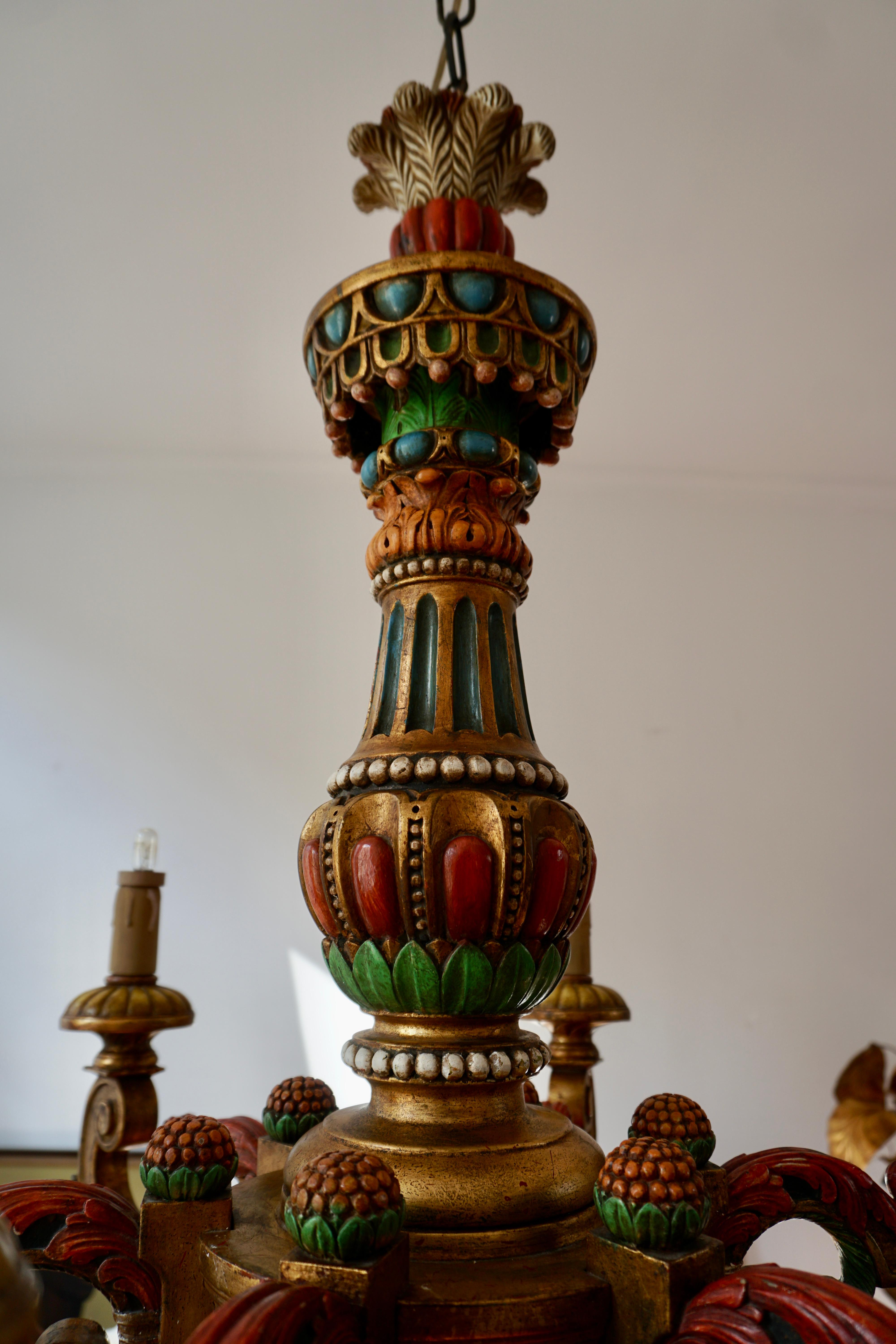 Italian Florentine Baroque Style Polychrome Wood Chandelier 4