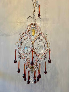 Italian Florentine "Birdcage" Crystal and Murano Glass Chandelier