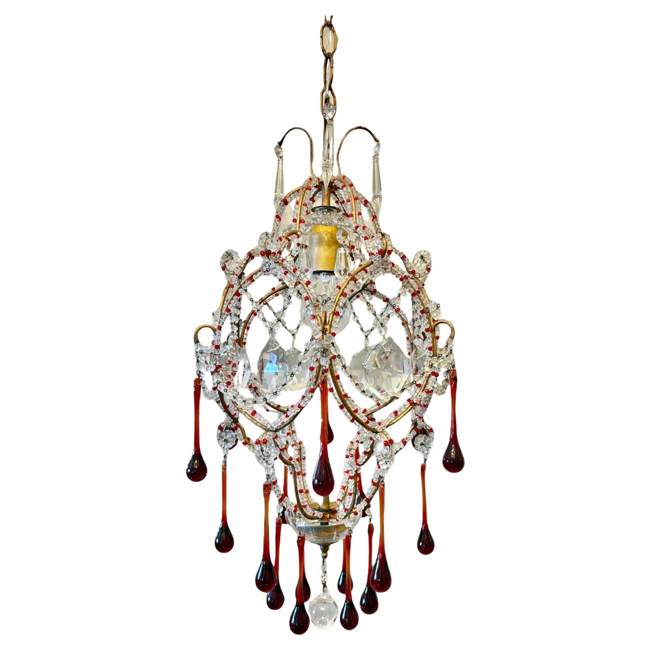 Italian Florentine "Birdcage" Crystal and Murano Glass Chandelier