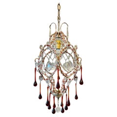 Italian Florentine "Birdcage" Crystal and Murano Glass Chandelier